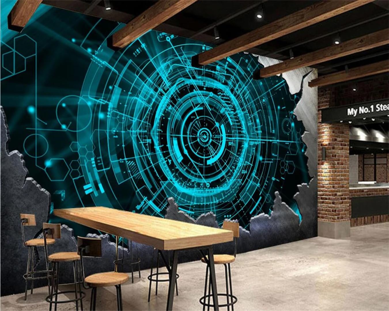 Peinture murale 3D espace géométrique et revêtement salon