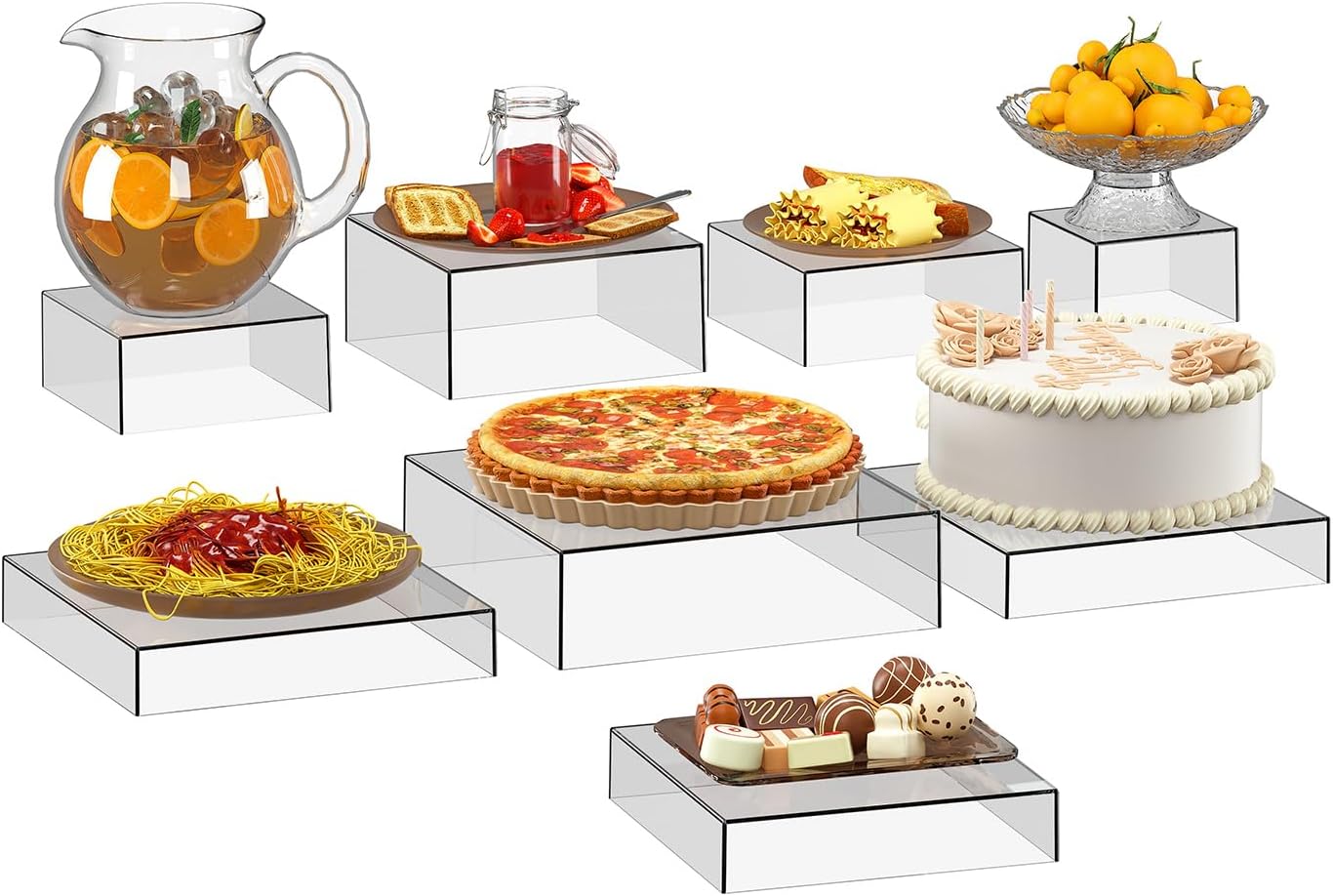 8 Pcs Clear Acrylic Boxes for Display as Buffet Risers and Stands, Food Risers for Party, Table, Stands, including 12", 11", 10.5", 9.5", 8.5", 7.5", 6.8", 5" (Extra Large, 8Pcs, Clear)