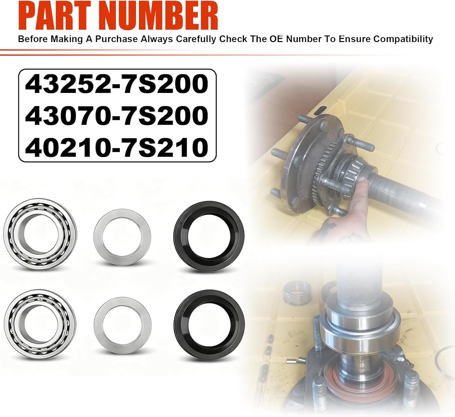 2 Set Rear Axle Shaft Wheel Bearing Inner Spacer Oil Differential Seal Kit Compatible with Nissan Titan 2004-2007 with Nissan Frontier 2005-2017 with Nissan Xterra 2006-2015 Replace 43252-7S200 43070