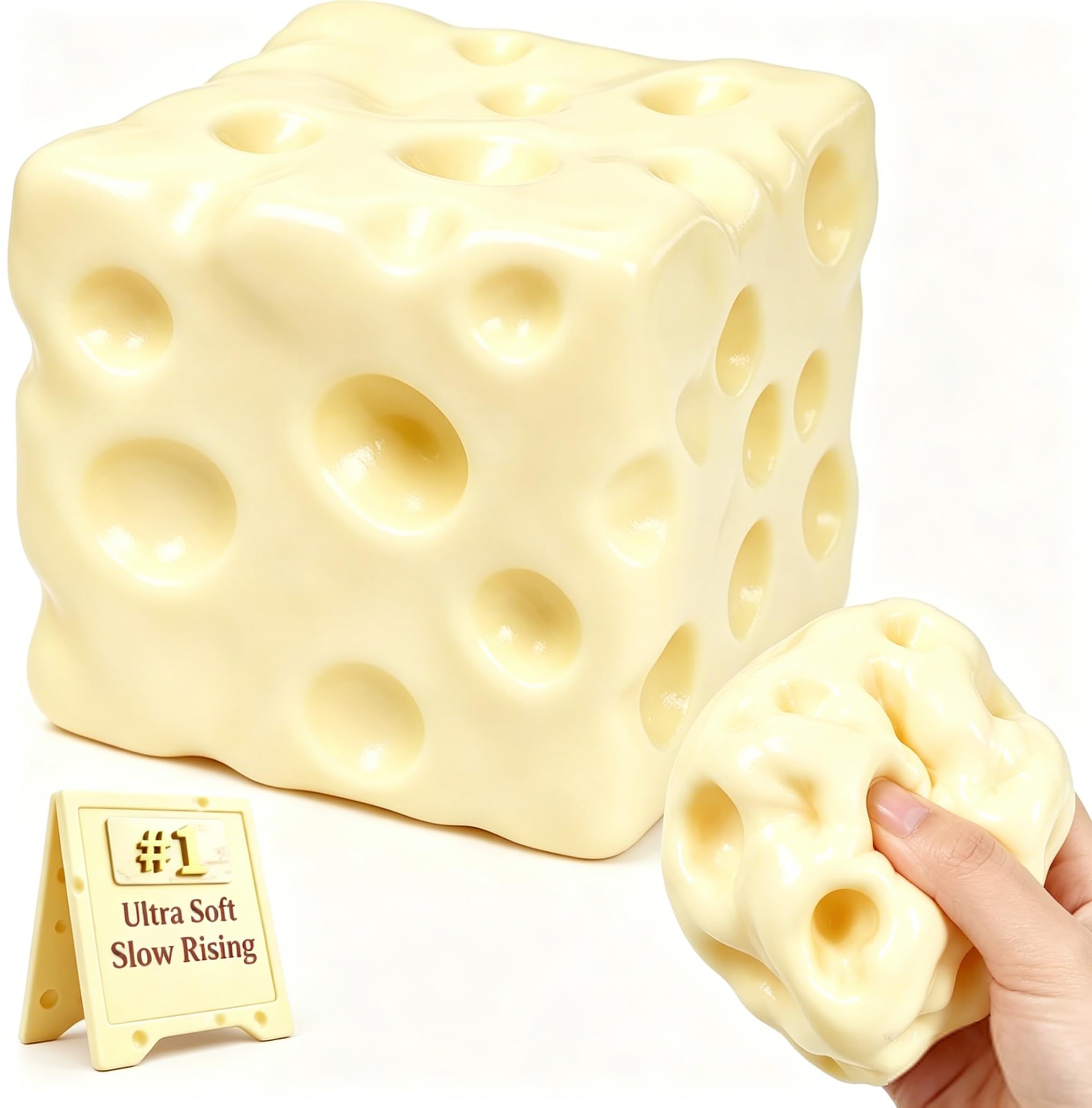 Yellow Cheese Squishy, Cute Squeeze Luck Cheese Squishy Skin Stress Ball, Slow Rising Cube Block Sensory Fidget for Stress Relief Adults Desk Decor Novelty Gift Party Favors (1pcs-yellow)