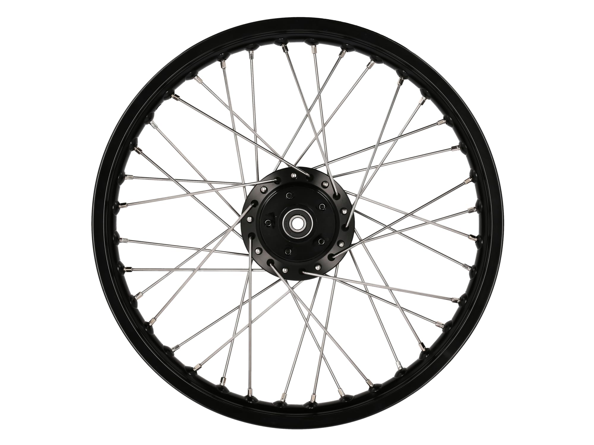 Speichenrad 1,5 x 16" für Scheibenbremse, Nabe + Alufelge Schwarz eloxiert