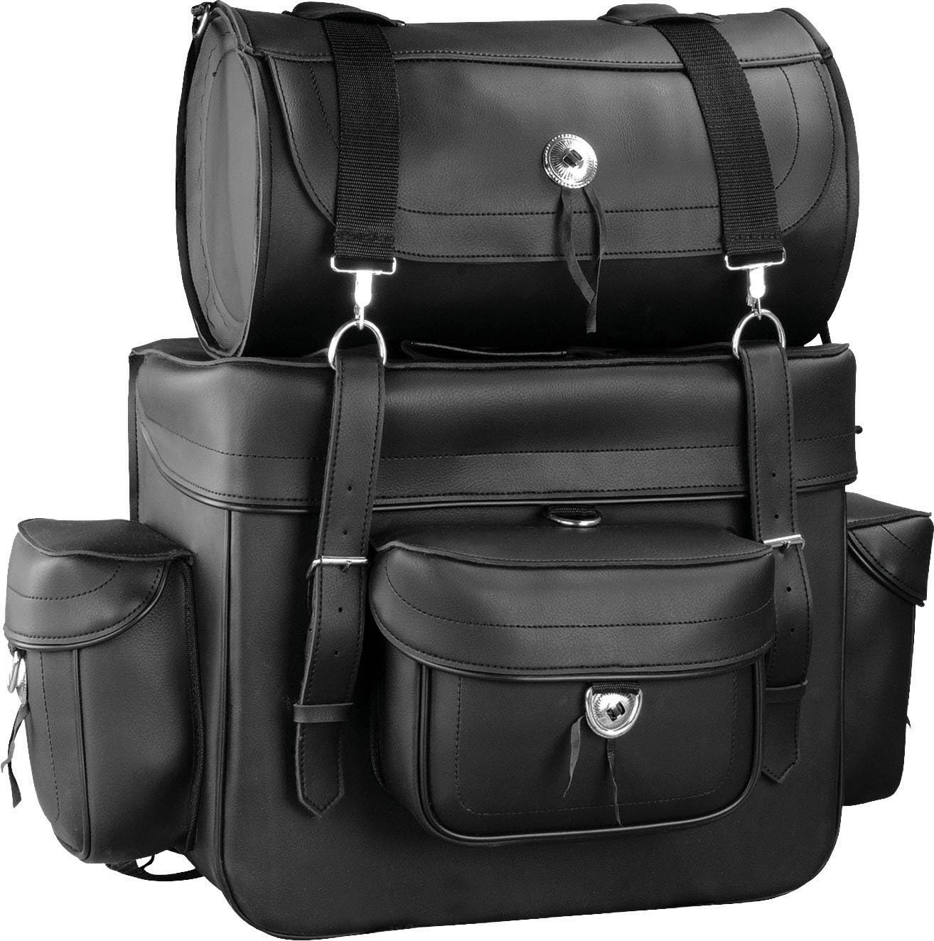 Raider Motorcycle Leather Touring Storage Luggage Bag with Removeable Roll Bag Black Large