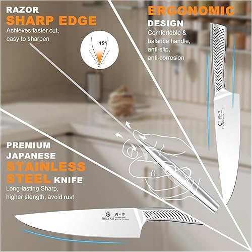Miniatura 7 de imarku Juego de cuchillos de cocina, juego de 14 cuchillos de alta calidad, aptos para lavavajillas, juego de cuchillos japoneses afilados con