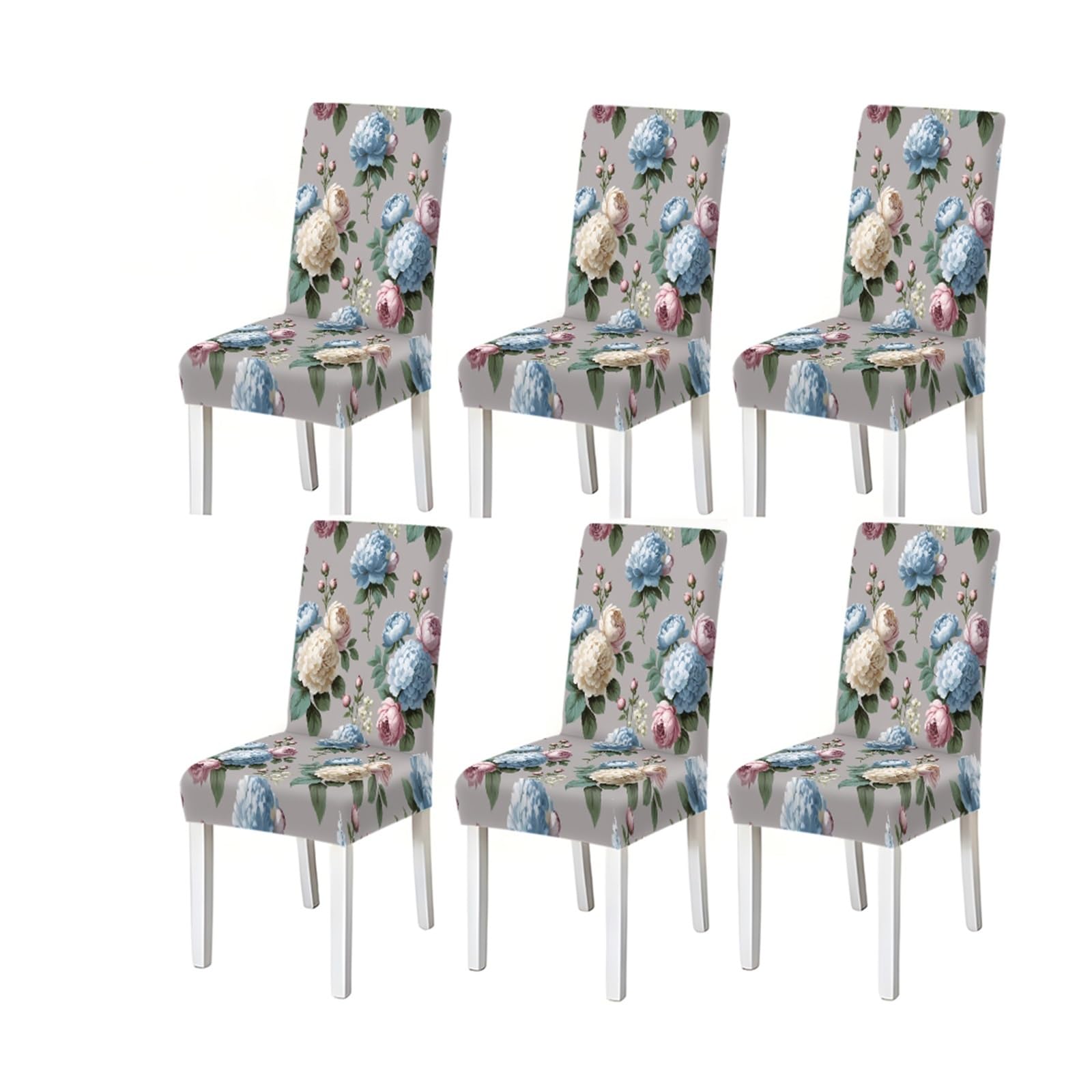 KXUAUV Grey Blue Pink Peony Floral Print Dining Chair Covers, Stretch Slipcovers For Home Kitchen Dining Room Party, 2/4/6PCS Seat Protectors for Restaurant Hotel Party(6PCSChair cover)