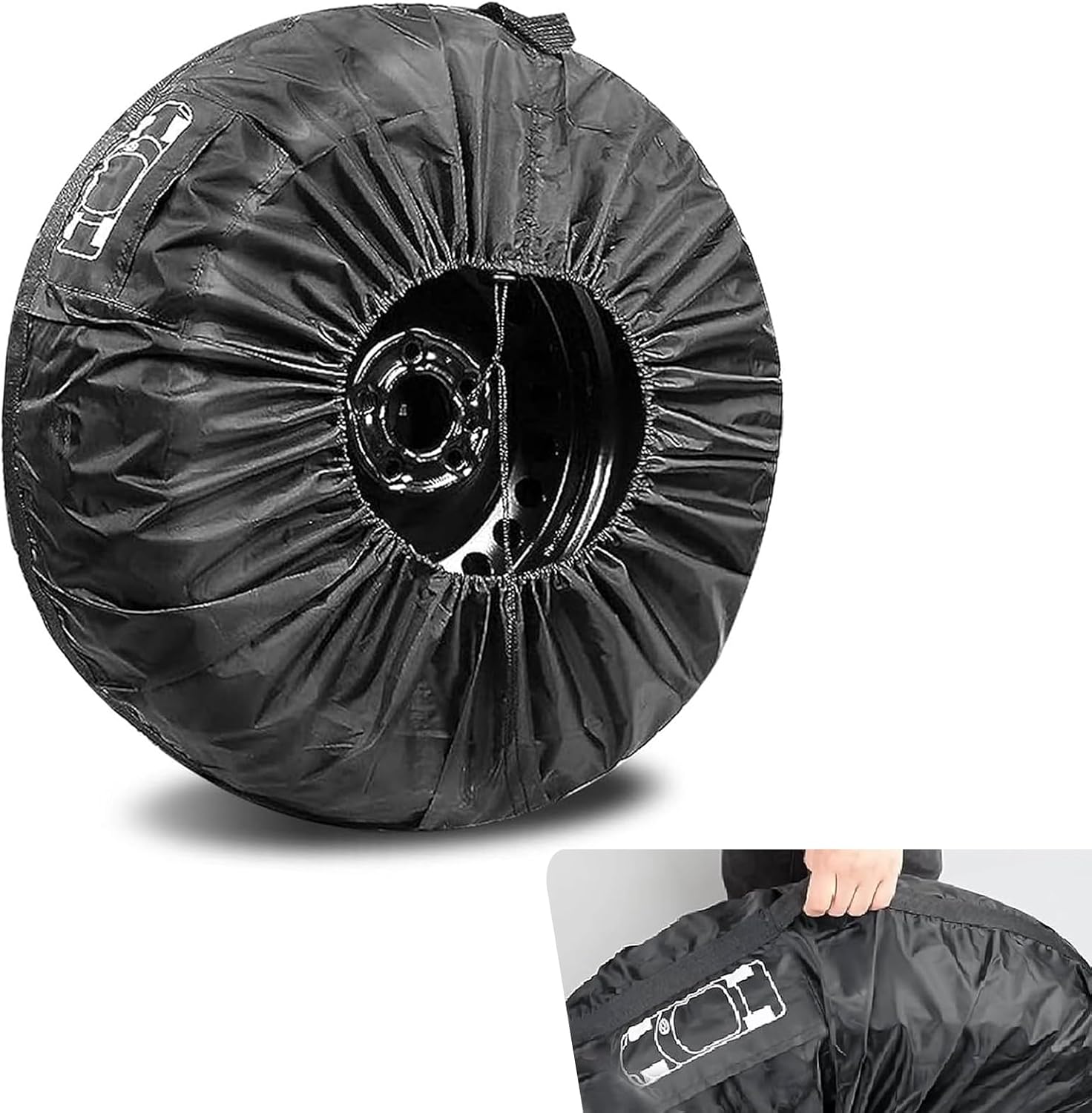 1 PC Spare Tire Cover, 190T Polyester Taffeta Spare Tire Protector with Pocket, 13"-18" Diameters Waterproof Wheel Storage Bag, Universal for Most Cars, Trucks, SUVs (Black #S)