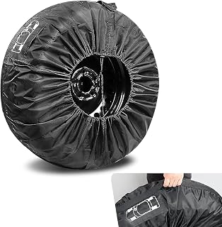 1 PC Spare Tire Cover, 190T Polyester Taffeta Spare Tire Protector with Pocket, 19"-23" Diameters Waterproof Wheel Storage Bag, Universal for Most Cars, Trucks, SUVs (Black #L)