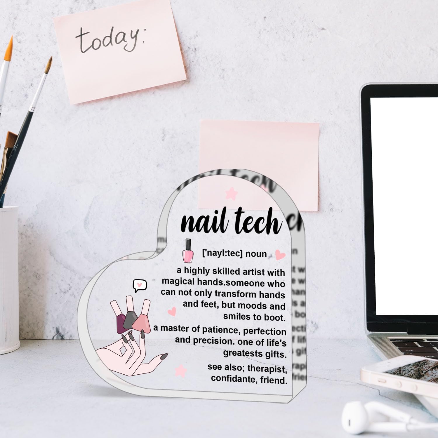 Nail Tech Gift for Women Men,Inspirational Gifts for Women,Thank You Gifts for Nail Tech,Heart Shaped Acrylic Desk Decorative Sign for Home Office,Birthday Thank You Gifts image 4