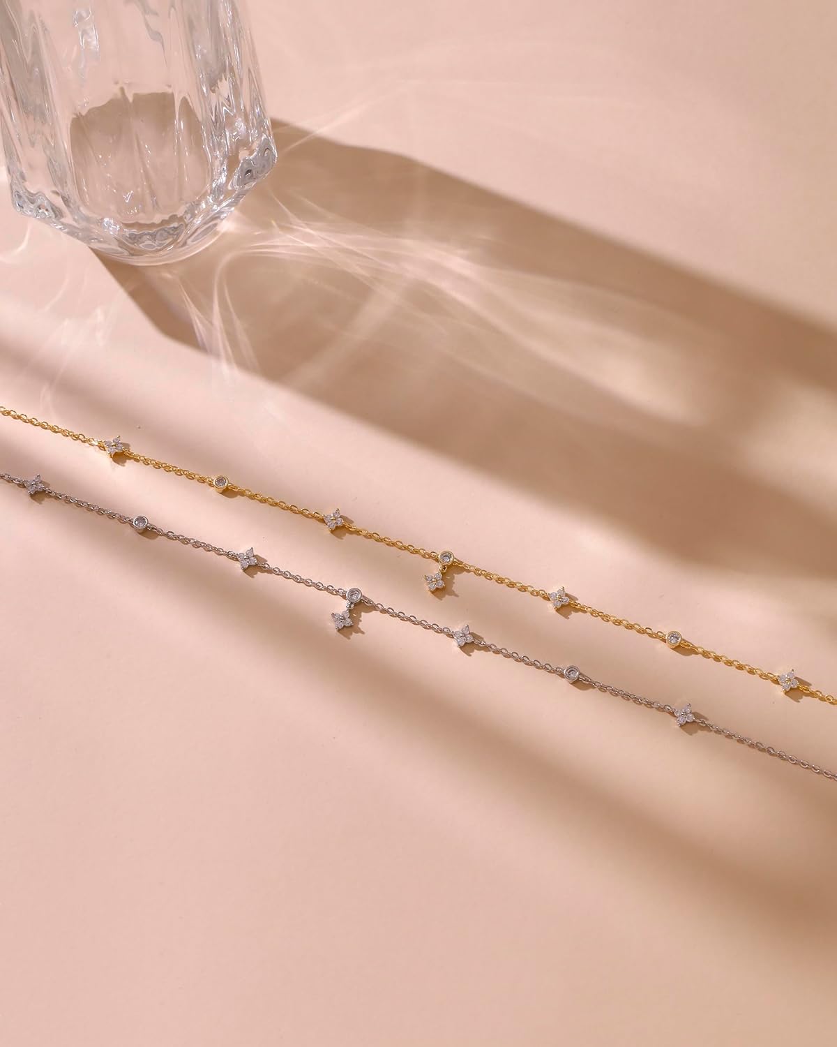 Gold Necklace for Women Non Tarnish, 14K Gold Plated Dainty CZ Clover Marquise Flower Charm Diamond Choker Necklace for Women Trendy Wedding Jewelry - Image 6