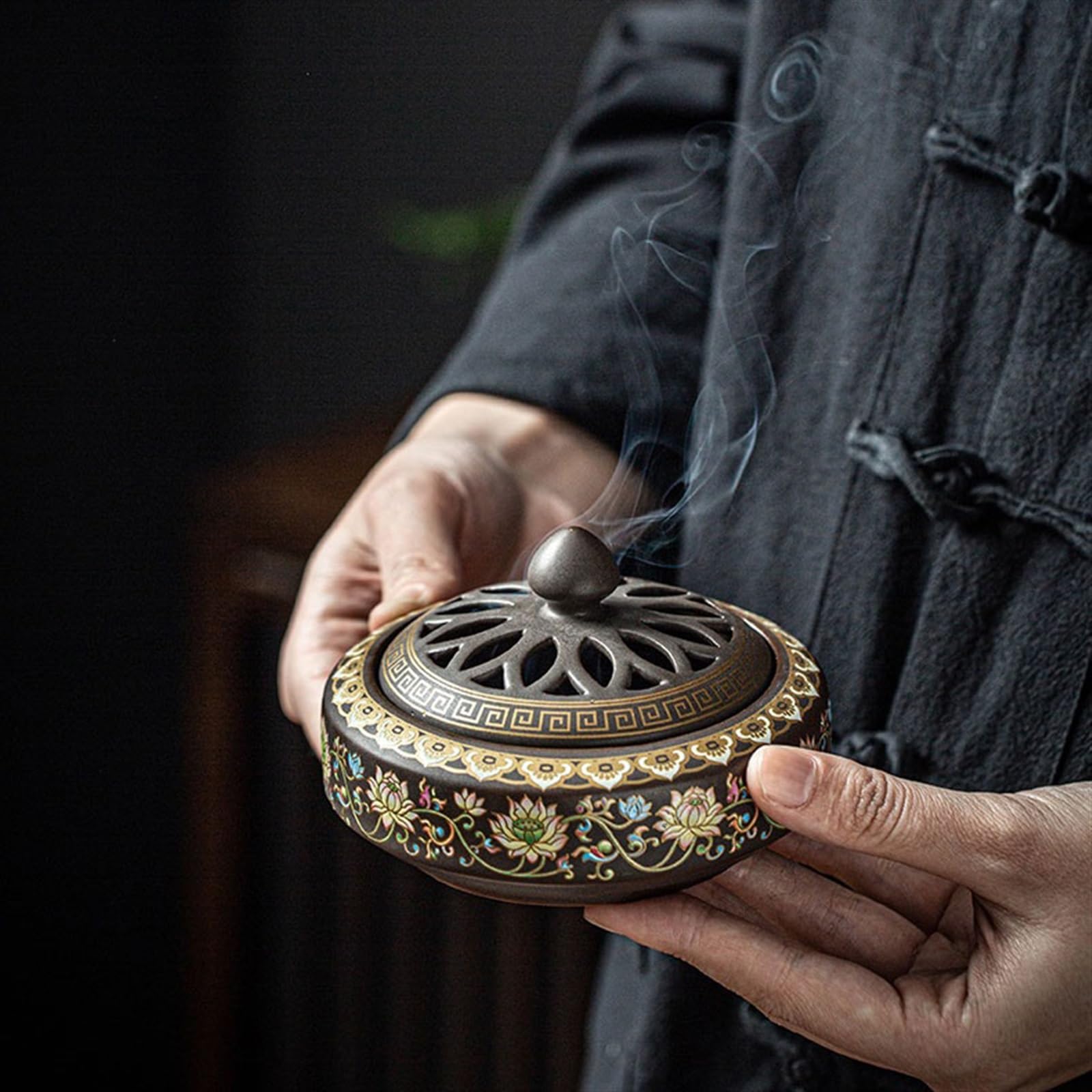 Recogedor de Cenizas Quemador de Incienso cerámica esmaltado Pintado a Mano, decoración Mesa té Zen, Soporte Decorativo