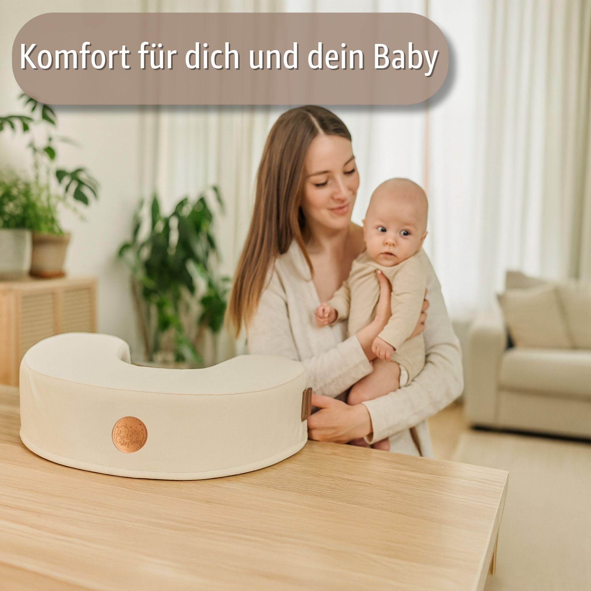 Totsy Baby Cojín de Lactancia con Espuma viscoelástica - Almohada ergonómica para amamantar bebé Soporte cómodo para mamá y lactante Ideal para Embarazo y Postparto Beige