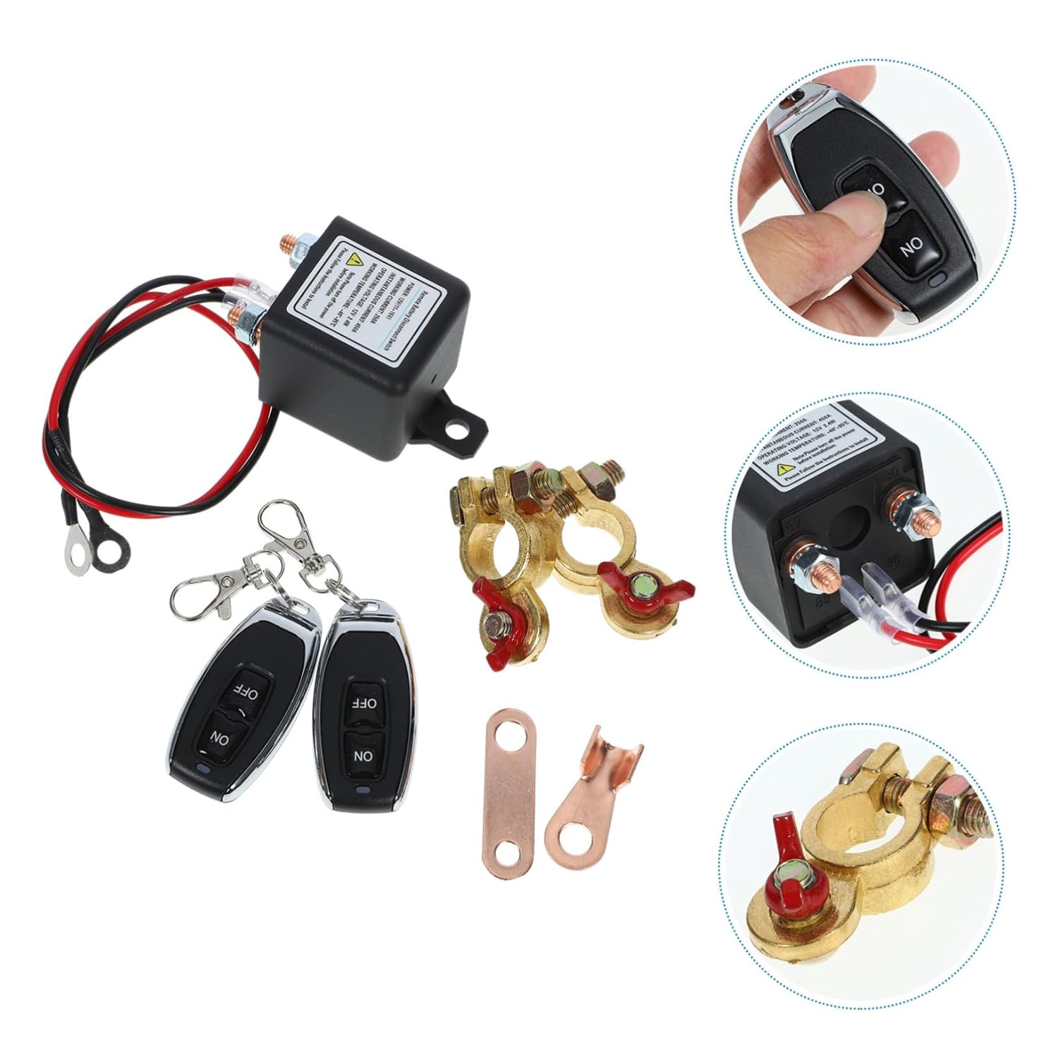 Vehicle Battery Disconnect Switch Set Remote Cut Off Relay for Car Battery Isolator Terminal Connectors Automotive Power-Off Solution for Vehicle Safety