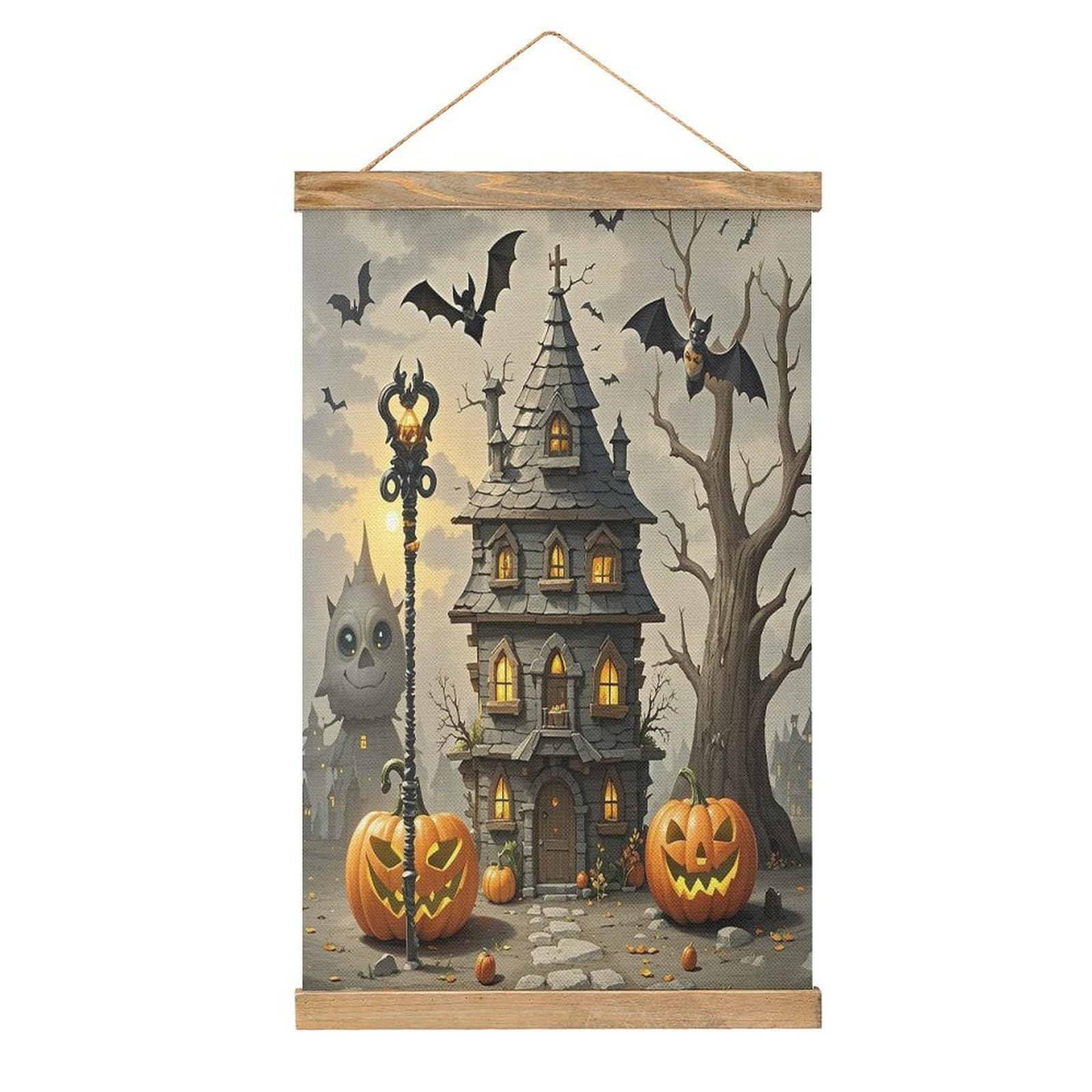 FekiLoot Pumpkin Haunted House Wall Art Poster Hanger Frame Linen Wall Art Decor Vintage Hanging Poster Hanging Wall Decor Rustic Retro Wall Art Print for Living Room Decor 20.4 X 13.1Inches