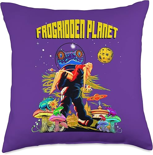Funny Cute Frog Character 1950's Culture Nostalgia Poison Dart Frogs Cartoon Retro B Movie Fifties Sci-Fi Space - Almohada espacial, 18 x 18