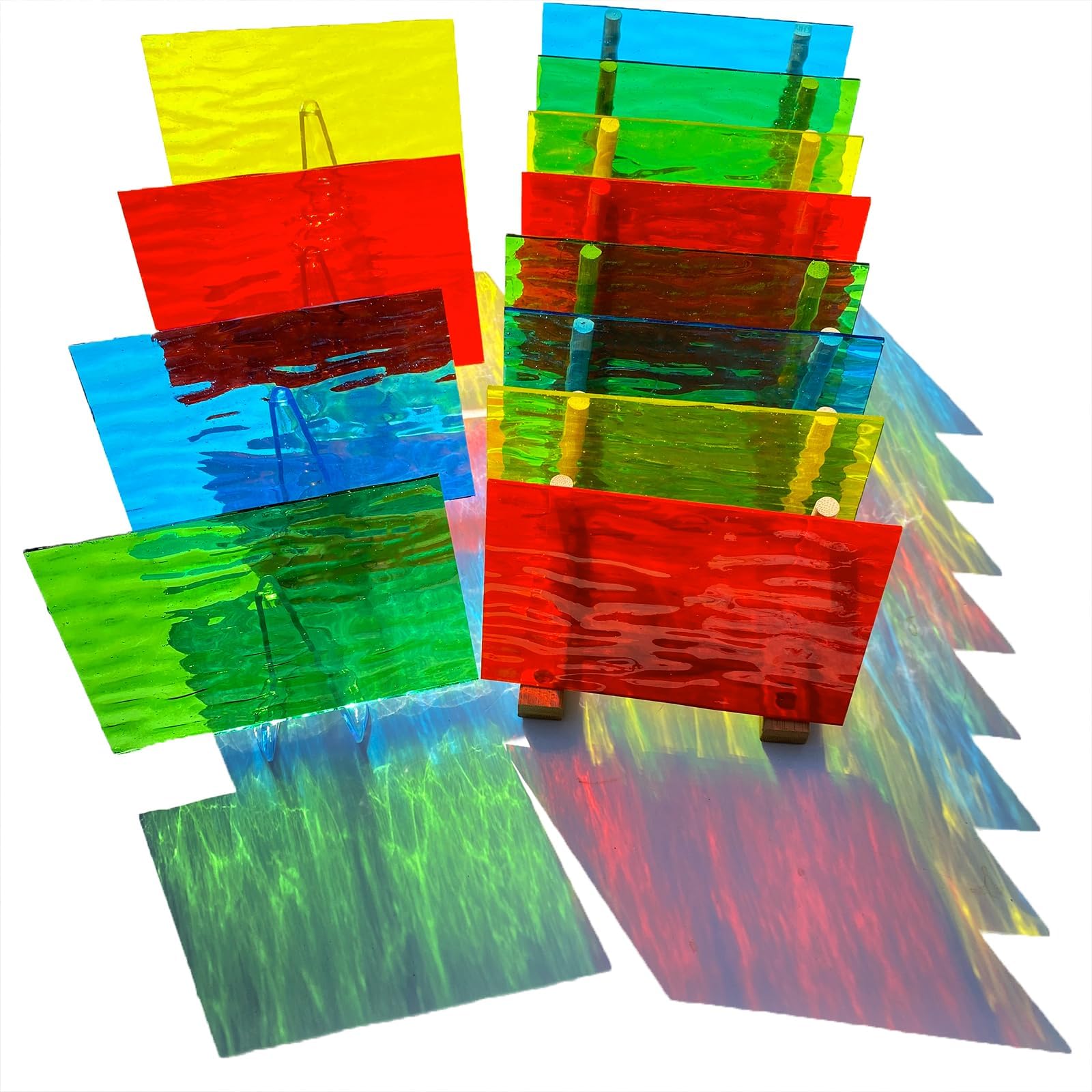 12 Sheets Translucent Stained Glass Sheets for Cathedral Art, 6 x 4 inches Stained Glass Supplies for Beginners, Rainbow Colors Glass Mosaic Tiles for Crafts