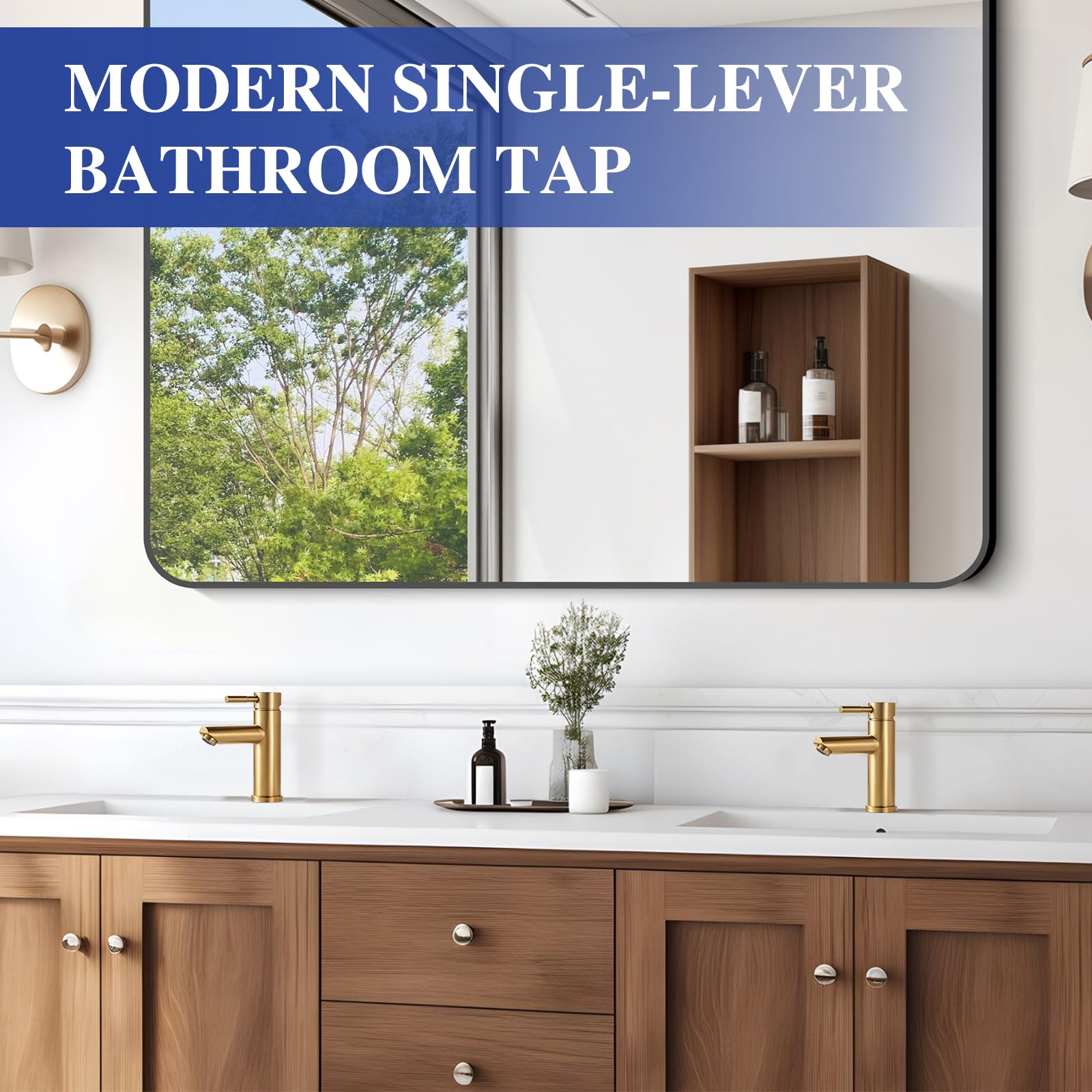 kisimixer Wasserhahn Bad, Einhebel-Waschtischarmatur 304 Edelstahl, Einloch Mischbatterie Waschbecken, Armatur Badezimmer für Kalt-/Warmwasser, Gebürstetes Gold Messing