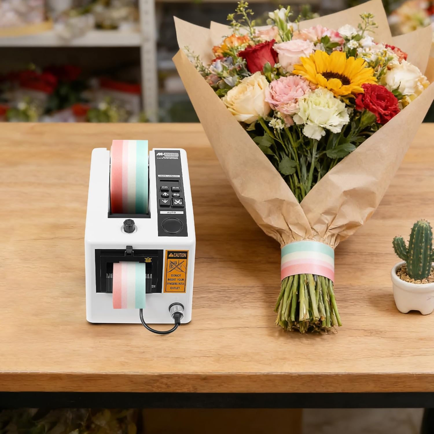 Distributore di nastro elettrico, macchina da taglio automatica a nastro con lunghezza regolabile da 2 a 99,9 cm, da tavolo, impostazione di memoria e modalità manuale/automatica, per imballaggio