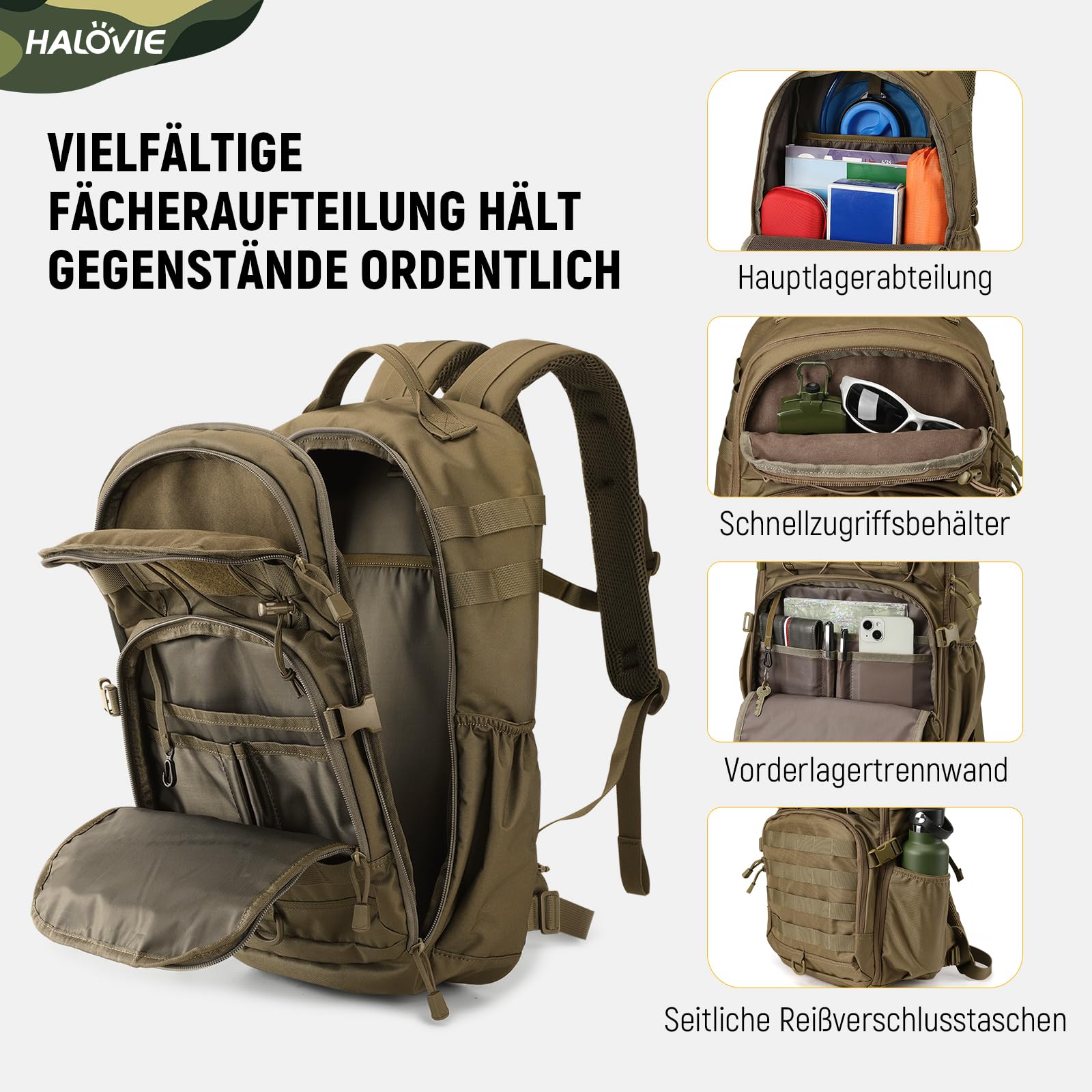 HALOVIE Wanderrucksack 30L Rucksack mit MOLLE-System