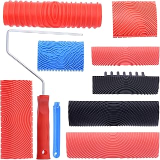 Keadic 8 Pcs Wood Graining Painting Tool Set Rubber Empaistic Grain Texture Pattern Roller with Handle, Wallpaper Roller Painter Wall Texture Art Painting Tool for DIY Floor Furniture Home Decoration