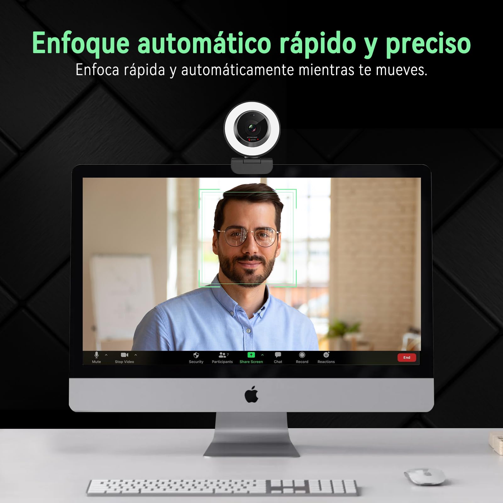 Angetube Cámara Web PC, USB 1080P/30fps con Luz Anular, Cubierta Privacidad