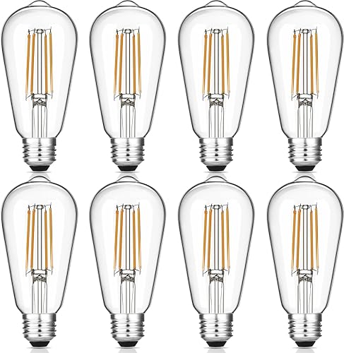 Bombillas LED Edison vintage, 6 W, equivalente a 60 W, regulables, blanco cálido 2700 K, de filamento LED antiguas ST58, 90+ CRI, base E26, vidrio