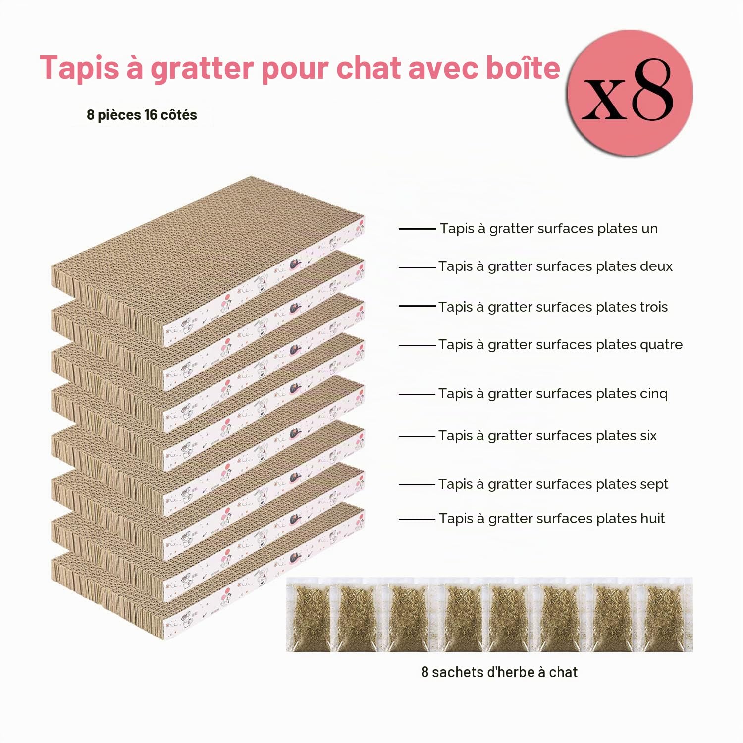 8 en 1 Grattoir pour Chat, Grattoir en Carton, Réversible, Carton Durable et Recyclable, Grattoir Premium, Adapté pour Que Les Chats se Repose, Affûtent Leurs Griffes et Jouent