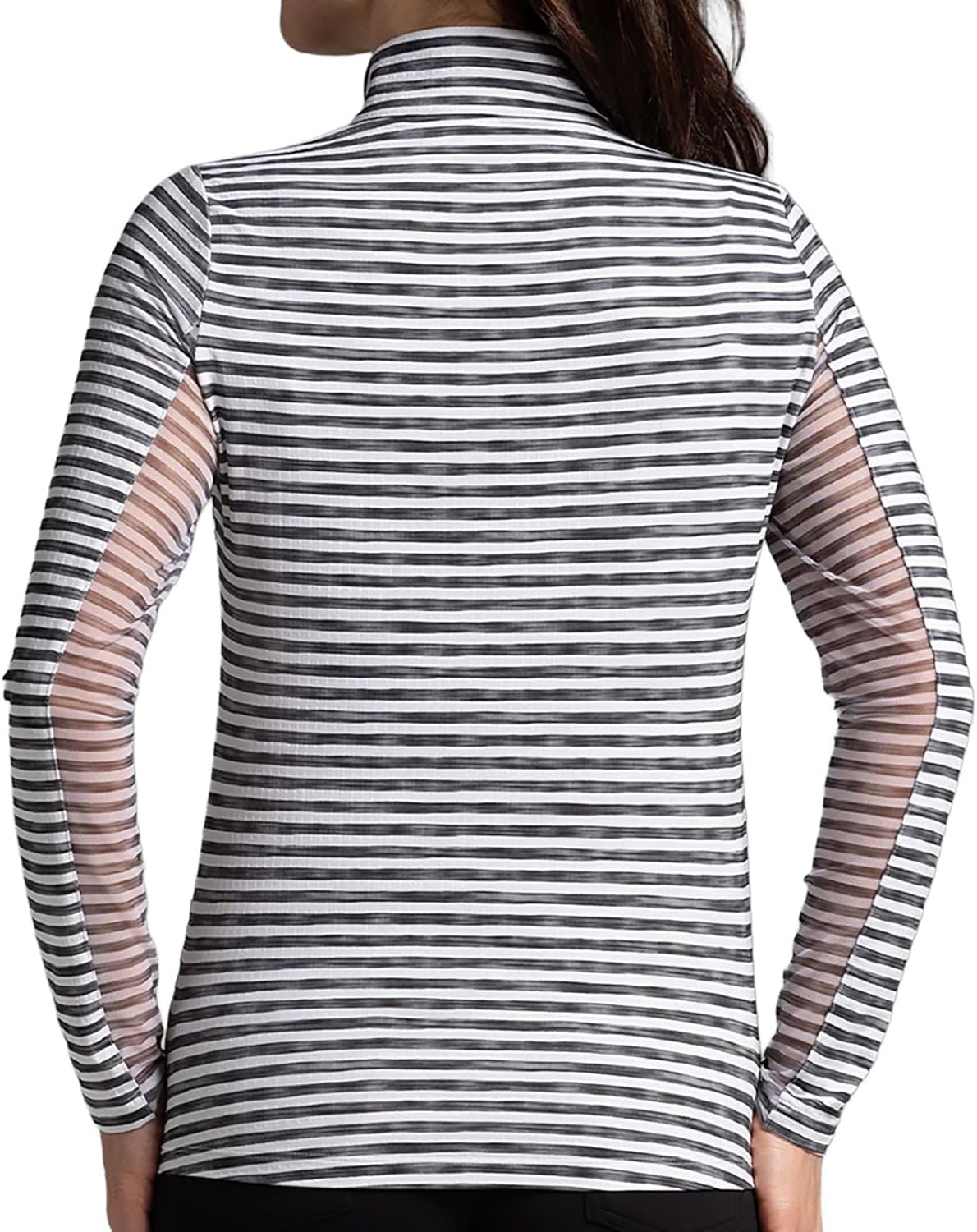 IBKUL Athleisure Wear Sun Protective UPF 50+ Icefil Cooling-Landon Stripe II Print Long Sleeve Mock Neck Top-10164 - Image 4