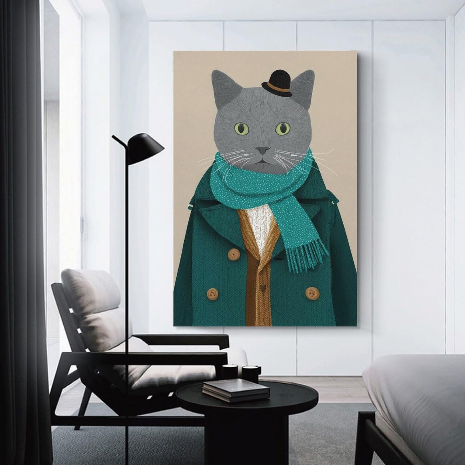Junmoney Dapper Cat Portrait Wall Decor Canvas Print, 20x30inch(50x75cm), for Home Lounge, Bedroom Or Reading Nook, Decorative Artwork for Empty Walls