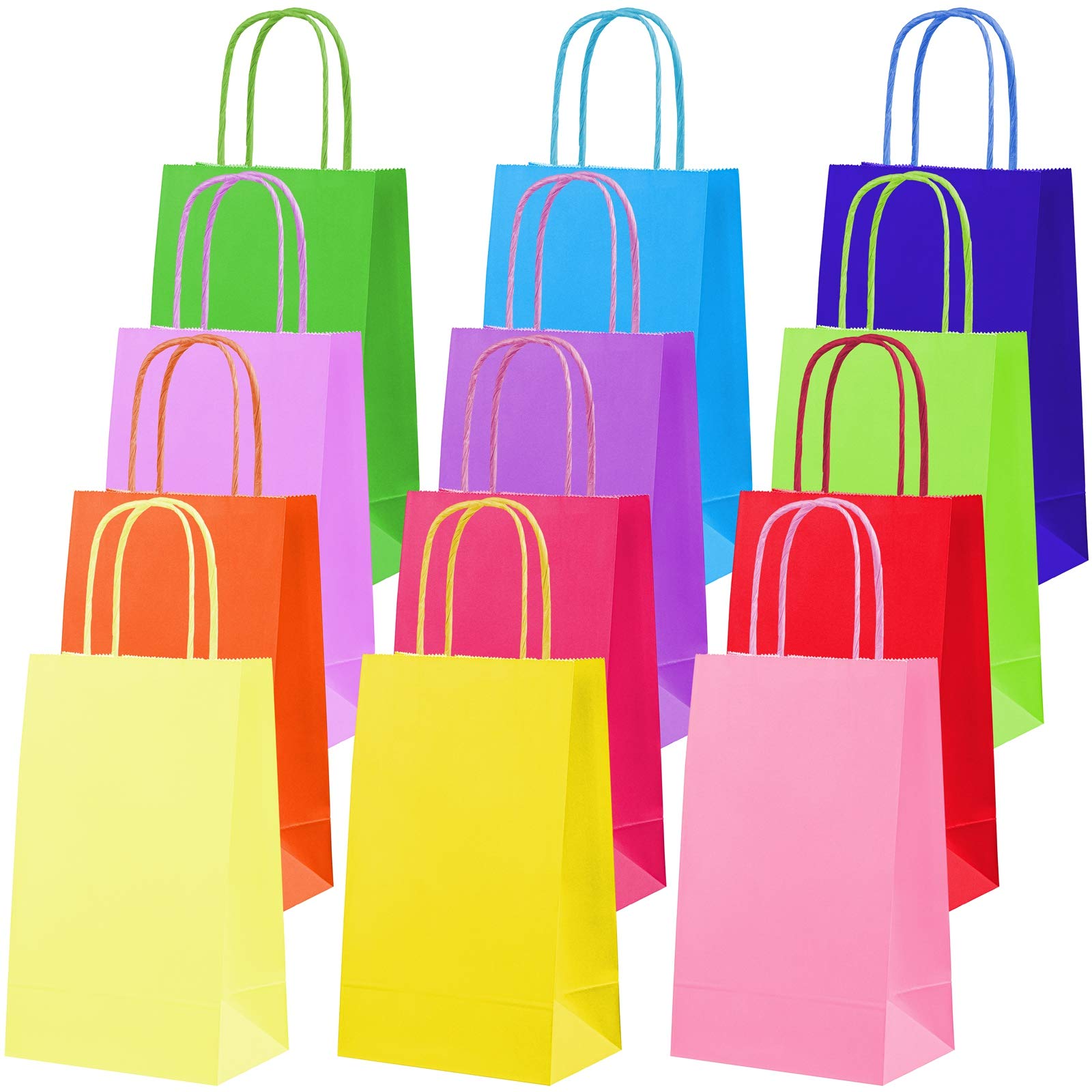 Cooraby 24 Pieces Multicolour Party Treat Paper Bags Kraft Sweet Candy Gift Bags with Handles for Party Celebrations