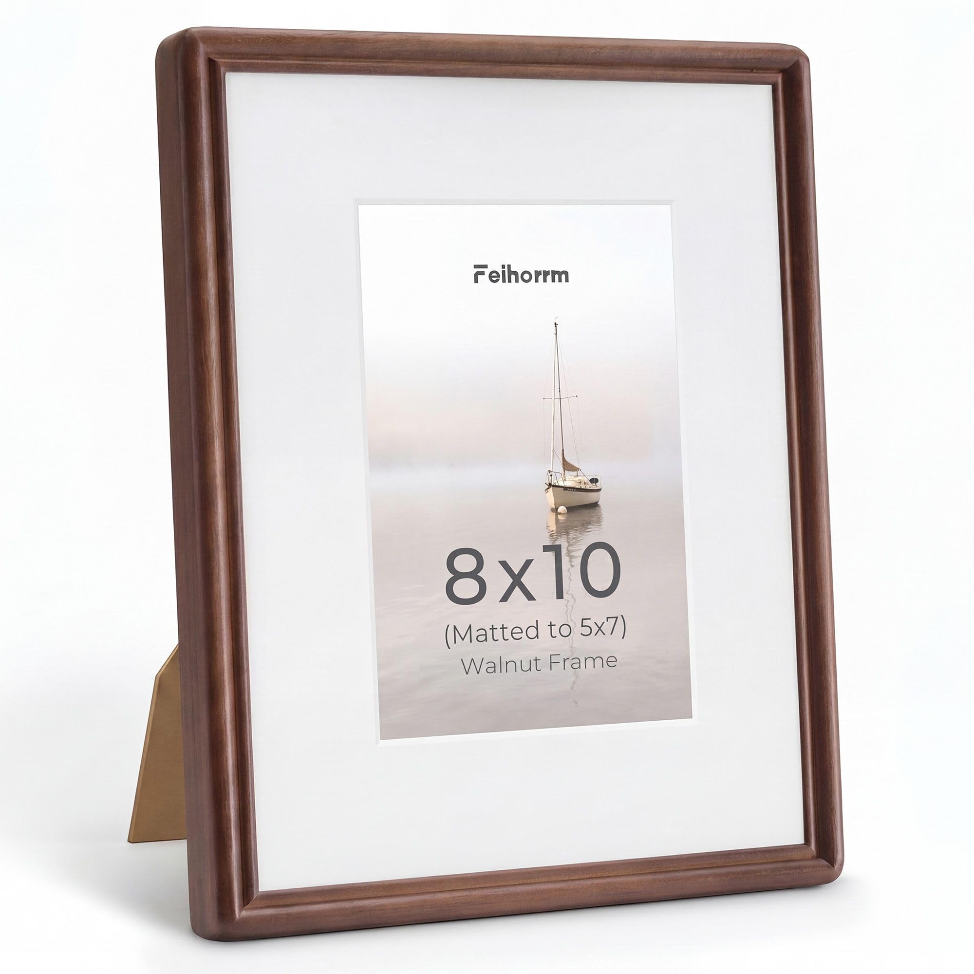 Feihorrm 8x10 Photo Frame, Walnut Picture Frame Fit 5x7 with Mat