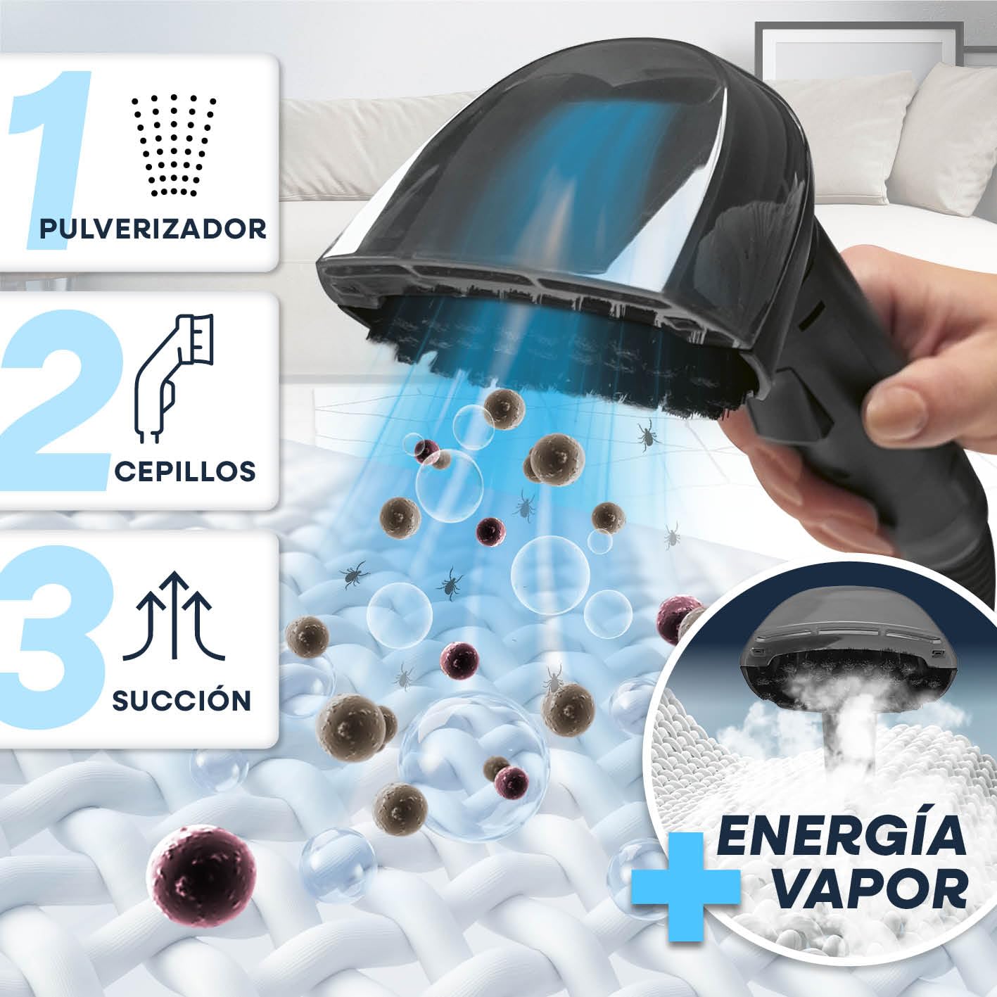 CLEANmaxx Limpiador de tapicería y alfombras Pro Steam | 3 en 1: limpiador de tapicería, limpiador de puntos, limpiador de manchas con tecnología de agua caliente y vapor para alfombras, coches