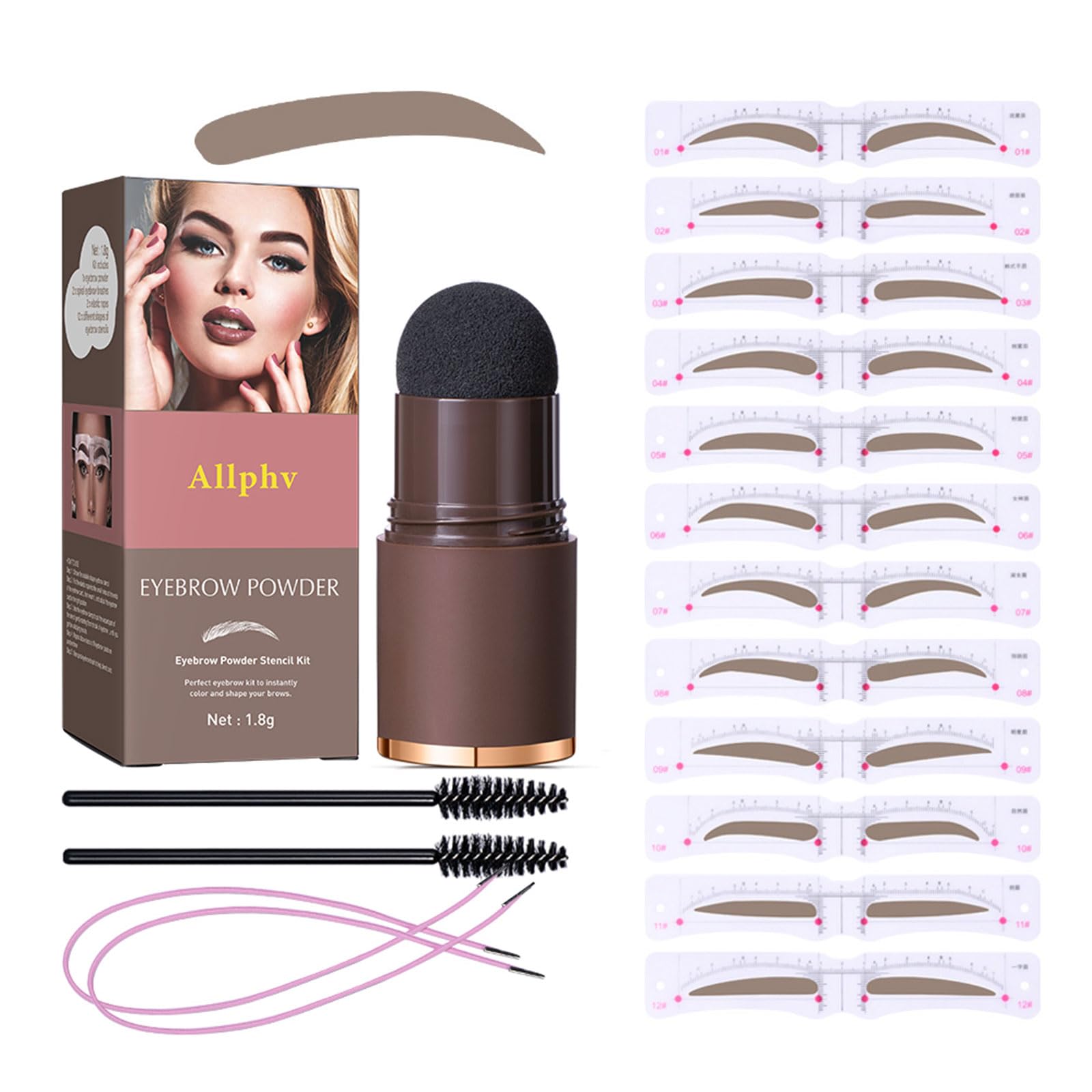Getaria Eyebrow Stamp Stencil Kit, Eyebrow Powder Stamp Makeup with 12 Reusable Eyebrow Stencils, Eyebrow Powder Stamp Long Lasting Waterproof for Perfect Brow (#1 Light Brown)