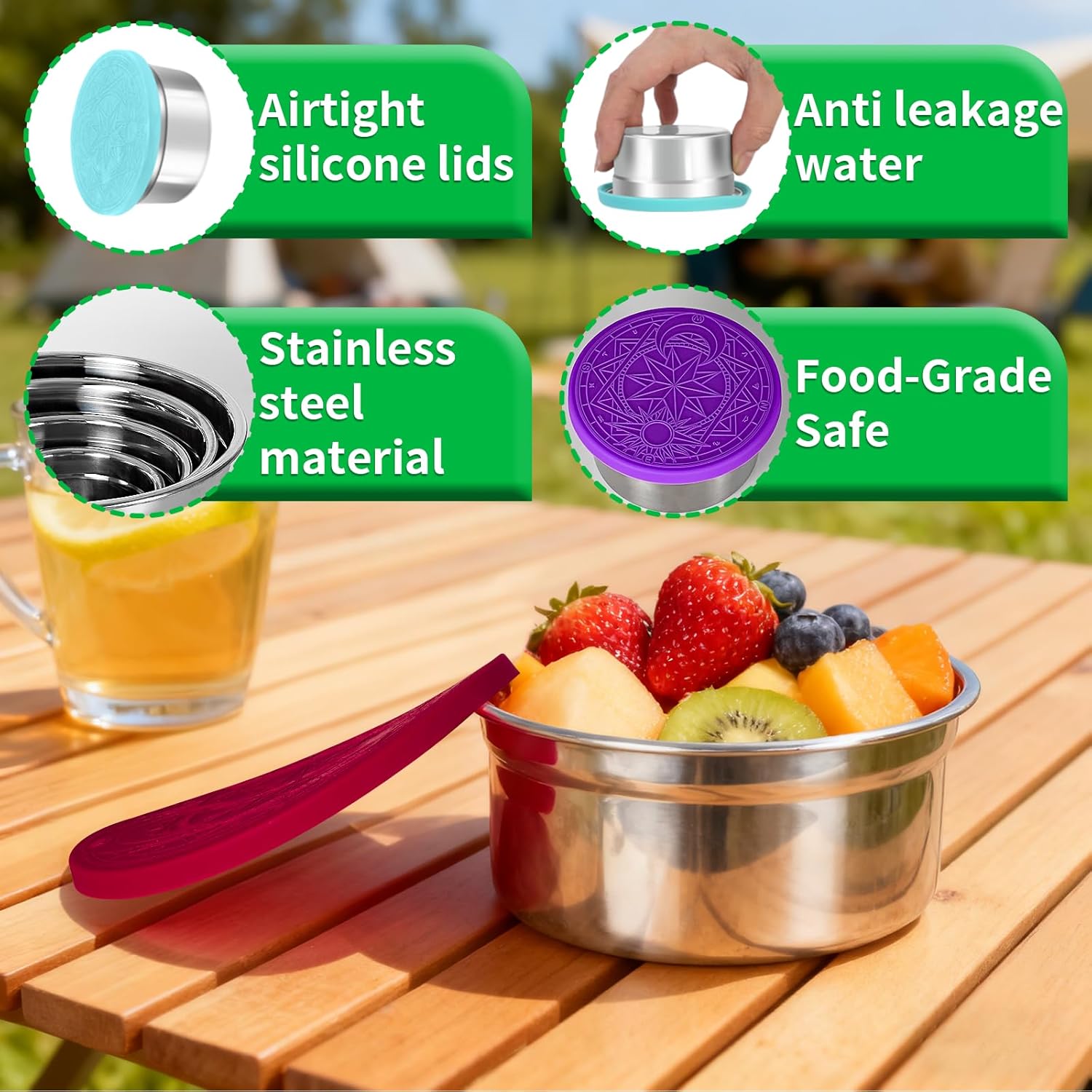 6 Pack Stainless Steel Lunch Containers with Lids Set, Round Nesting Snack Container (Size 38, 24, 12, 6, 4, 2oz), Metal Salad Containers for Lunch, Picnic, Home, Travel - Image 3