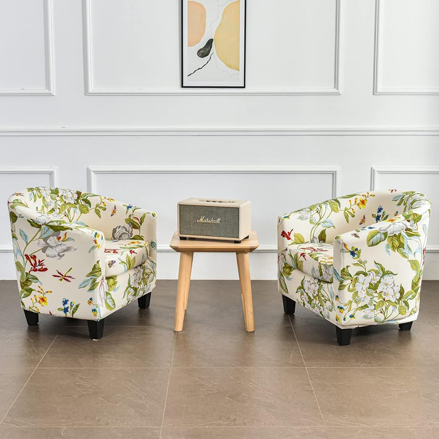 Byforphye Club Chair Slipcover, 2-Piece Design Tub Chair Cover with Cushion Cover Stretch Armchair Covers Soft Round Barrel Chair Covers for Bar Counter Club Living Room (Printed # 04)