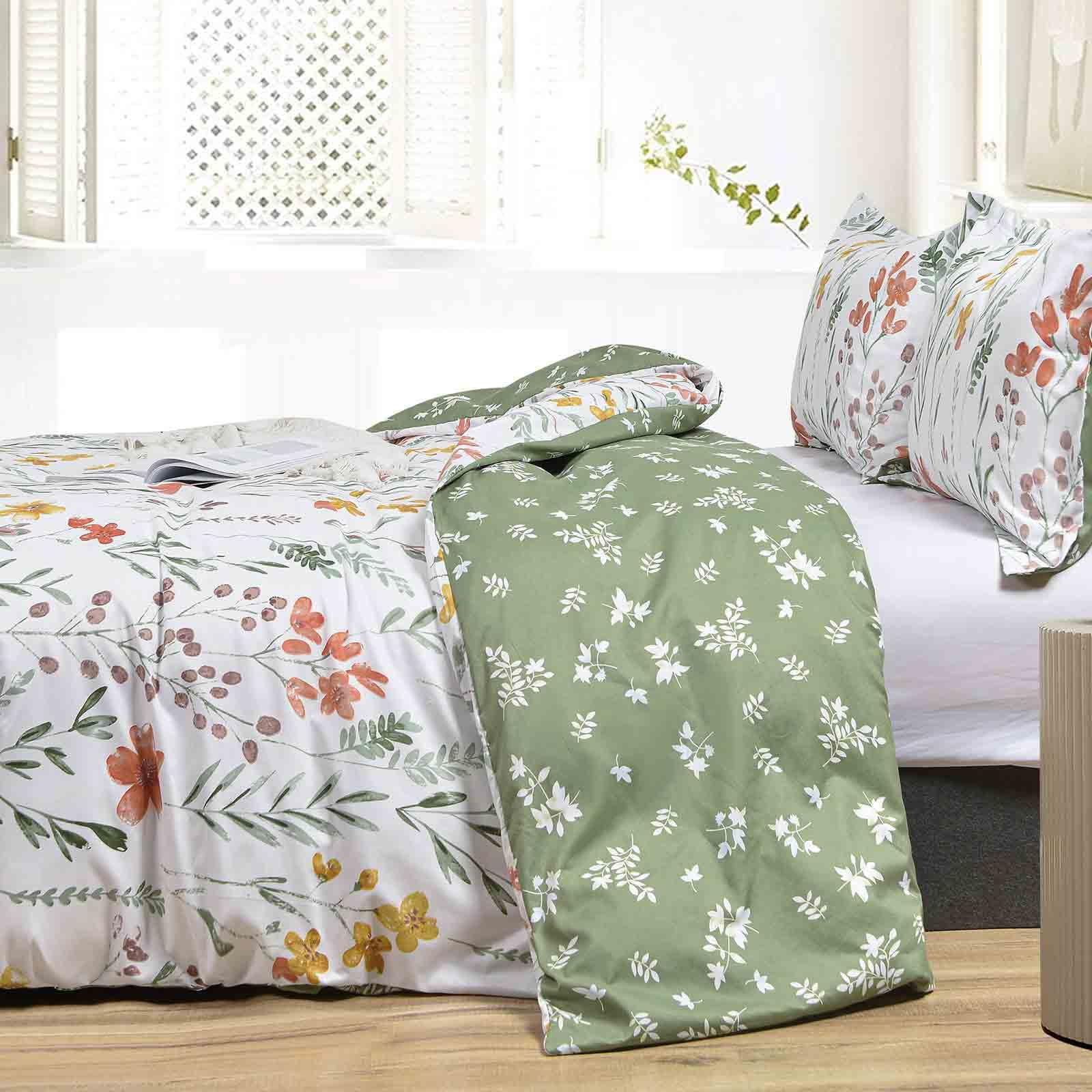 YASMENG Set Copripiumino Queen Size Floreale – 100% Cotone Biologico – 3 Pezzi (229x229cm) - 2