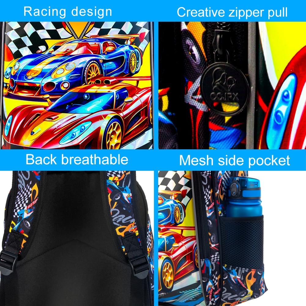 3Pcs Cars Backpack, 16" Boys Bookbag with Lunch Box, Kids School Backpacks Set for Elementary Preschool Kindergarten - Image 6