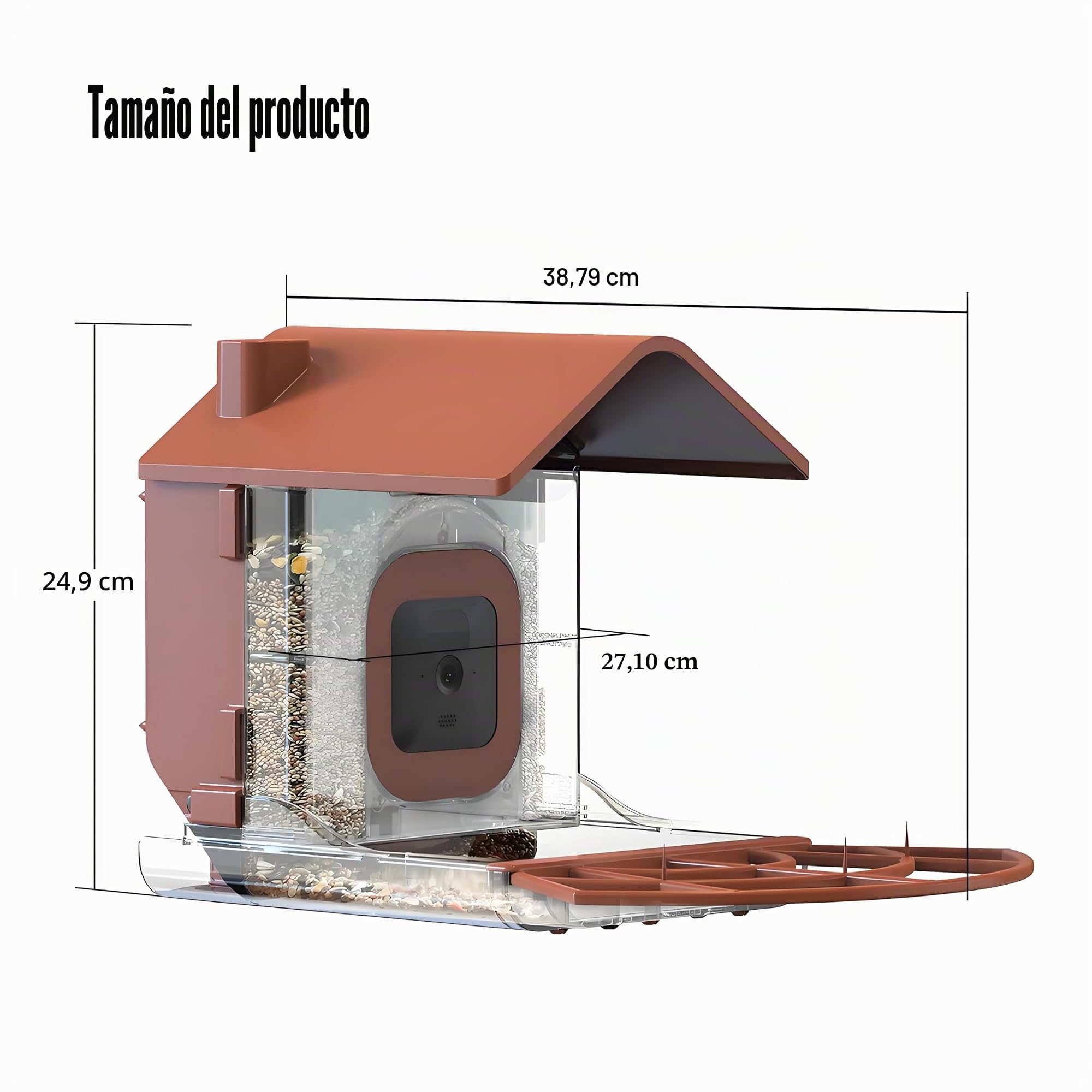 Comedero Pájaros con Cámara Casa Exterior Compatible con Soporte Cámara Blink Impermeable Gran Capacidad 1.6LB Estación Monitoreo Fauna (Cámara no Incluida)