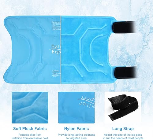 Miniatura 7 de Relief Expert Paquete de hielo de rodilla XXXL de 20 pulgadas que envuelve toda la rodilla después de la cirugía, paquete de hielo de gel