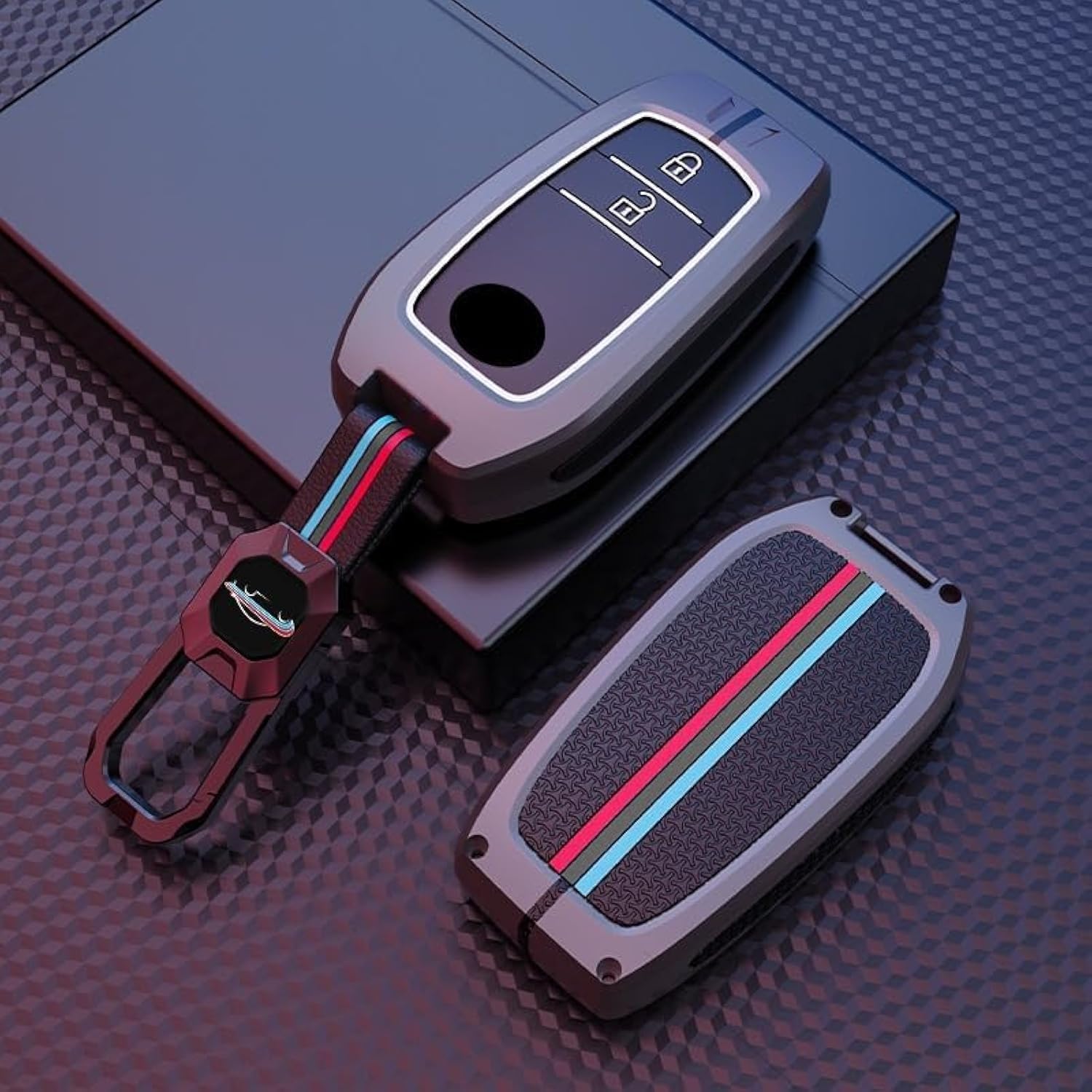 BKN Premium Metal Soft Car Key Shell with Keychain & Full Protection 2 Button Key Cover for Toyota Innova Crysta| Hycross Land Cruiser| Hilux| Toyota Hycross Innova Smart Key