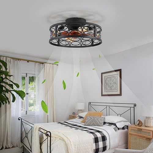 Miniatura 3 de Ventilador de techo enjaulado de 20 pulgadas con luz y control remoto, ventilador de techo sin aspas de 6 velocidades reversible con 5 bombillas y