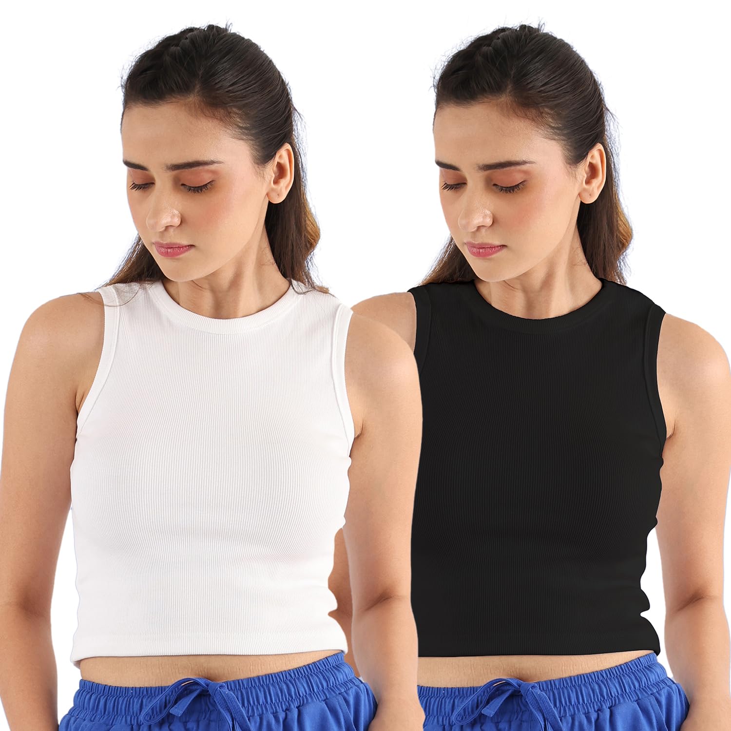 nite flite Women's Ribbed Crop Top Combo (White+Black)-picture-21