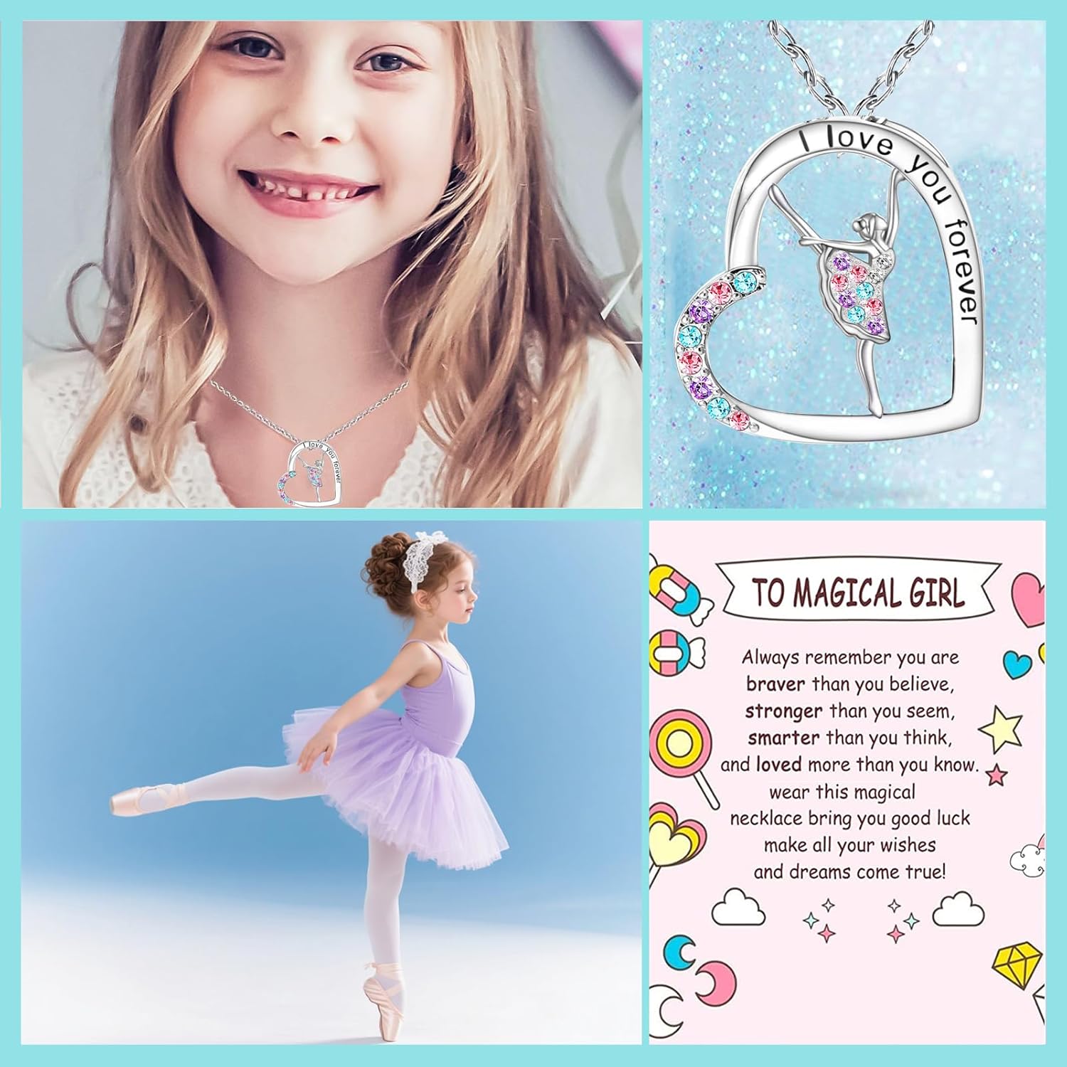 I Lover You Forever Dance Necklace for Girls Womens Crystal Pendant Necklaces Gifts Jewelry Gifts for Girls Daughter Granddaughter Niece Birthday Gift for Dance Lovers Christmas Graduation Gift over 3 years old - Image 5