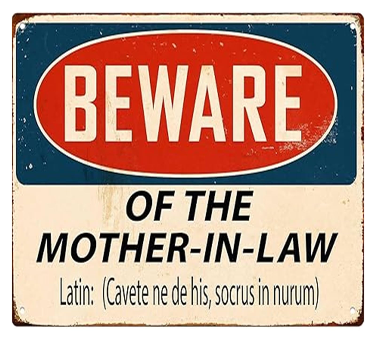 EKFBQBGW Humorous Warning Sign Beware Mother In Law Metal Wall Decor for Kitchen Living Room Entryway 8 X 12 in