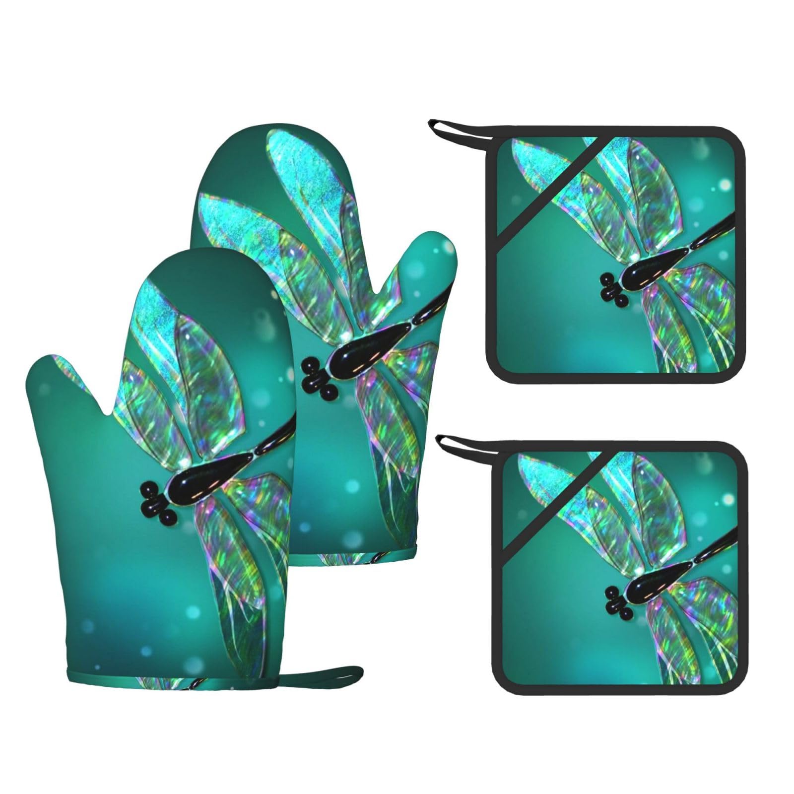 Galaxy Animal Dragonfly drukowane żaroodporne rękawice i podkładka wielokrotnego użytku rękawice kuchenne