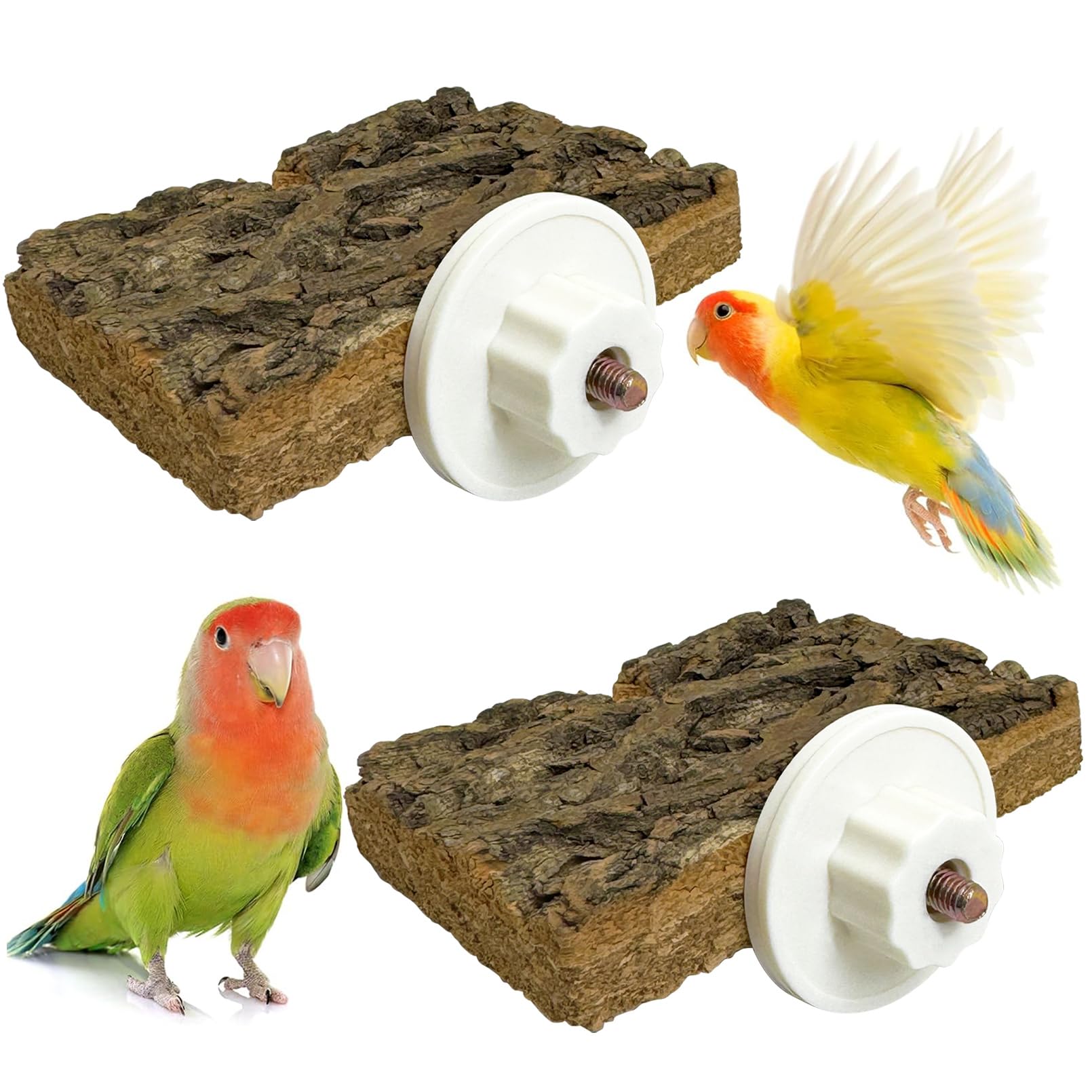 kathson Natural Cork Bird Perch Stand Platform Small Birds Wooden Rectangle Stand Perch Parakeet Chewing Toy Cage Accessories for Lovebirds Cockatiels Conures Parrots(Style B,2PCS)