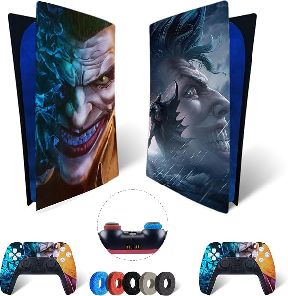 MaD Vision® Kit de Skins Extra-résistants pour PlayStation 5 (PS5) Digital | Ensemble de Stickers vinyles Mats pour Console et 2 manettes – pour Joker Batman Design - 1