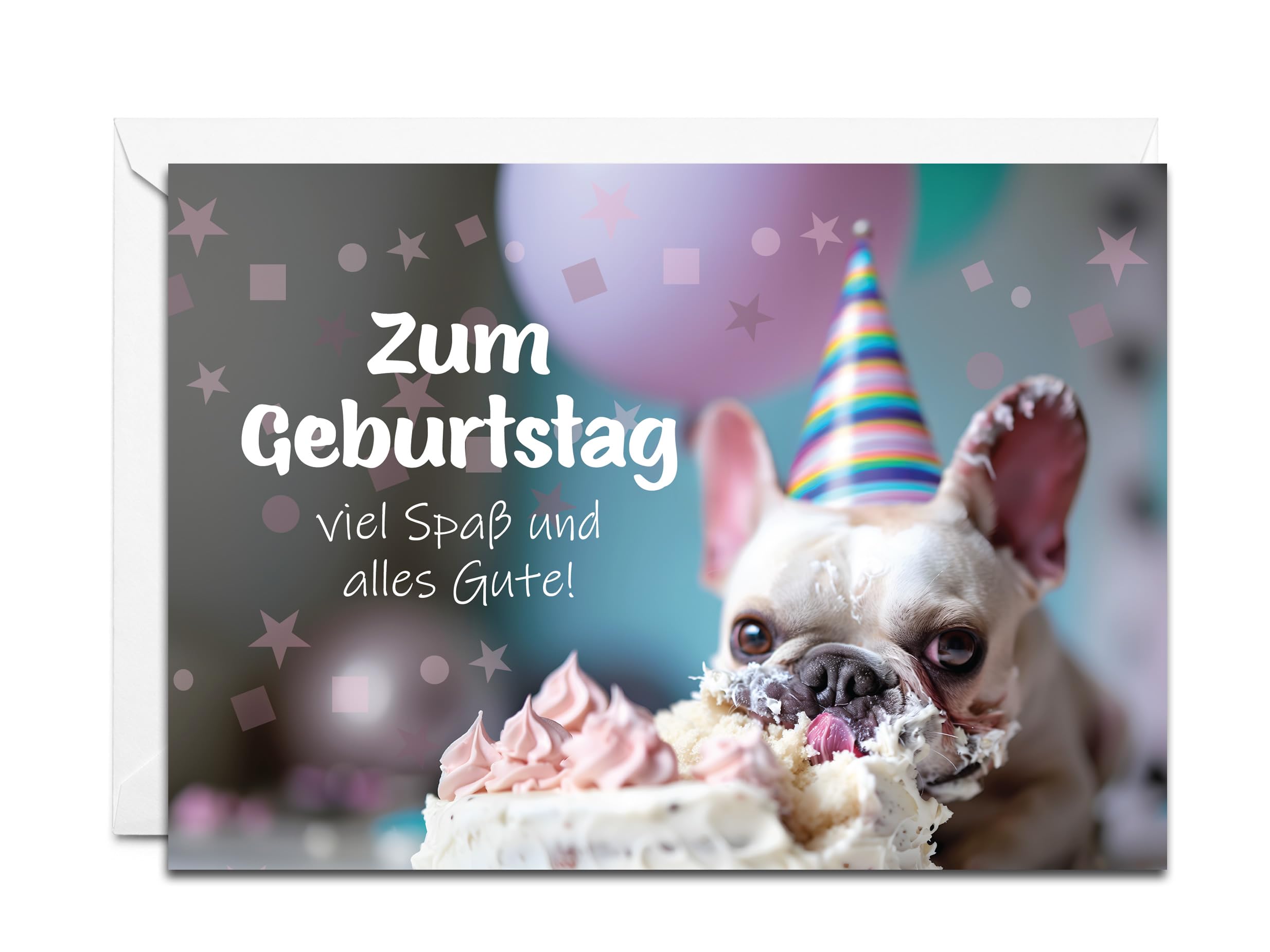 Burg Street Creations German Birthday Card - Zum Geburtstag viel Spaβ und alles Gute! (Dog enjoying a birthday cake)