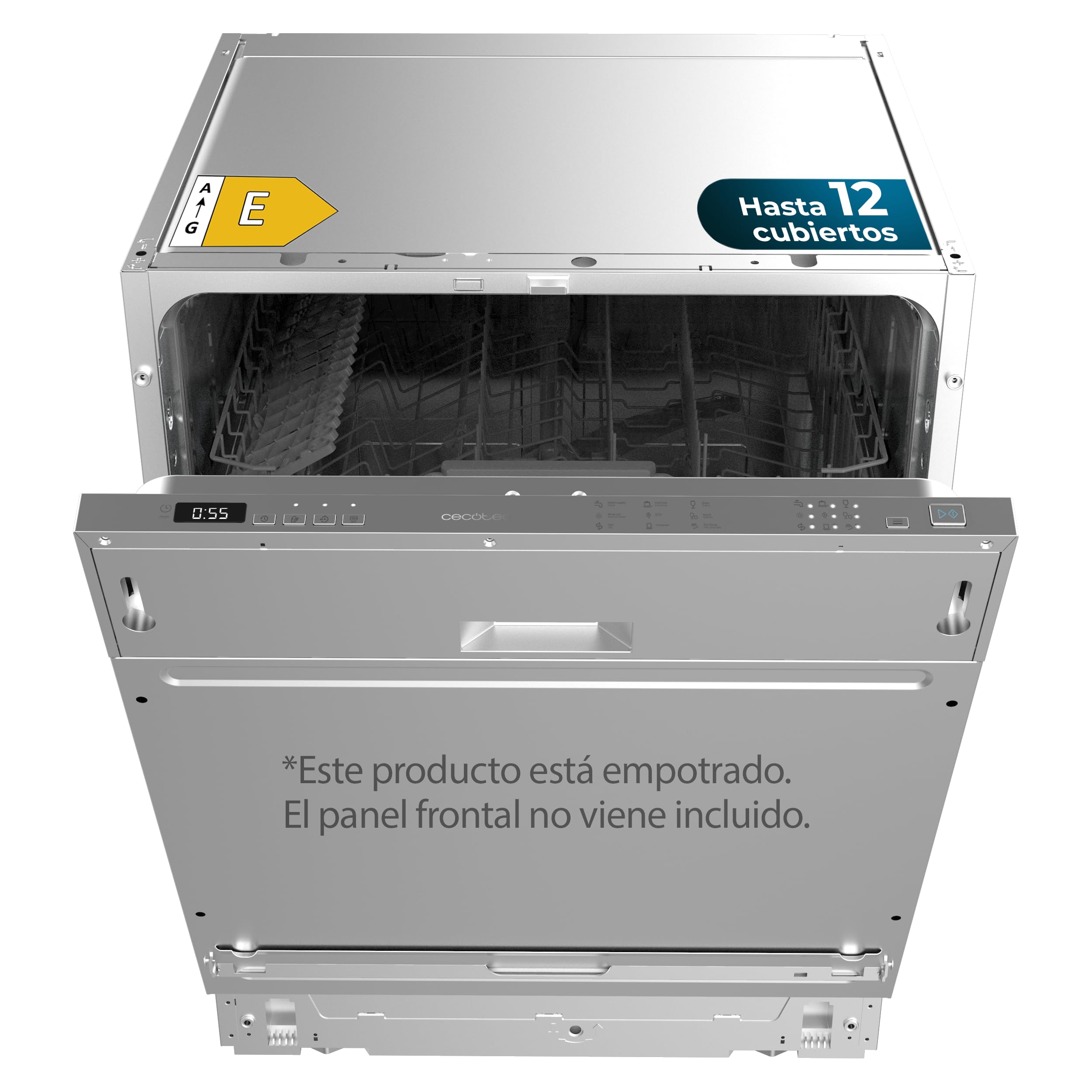 Cecotec Lavavajillas Integrable 60cm Bolero Aguazero 6110 Full-BI. 1850W, 12 Cubiertos y 7 Programas, Función Media Carga, Programa 3 en 1, Delay Start, Dry+ y ChildLock, Cesta para Cubiertos