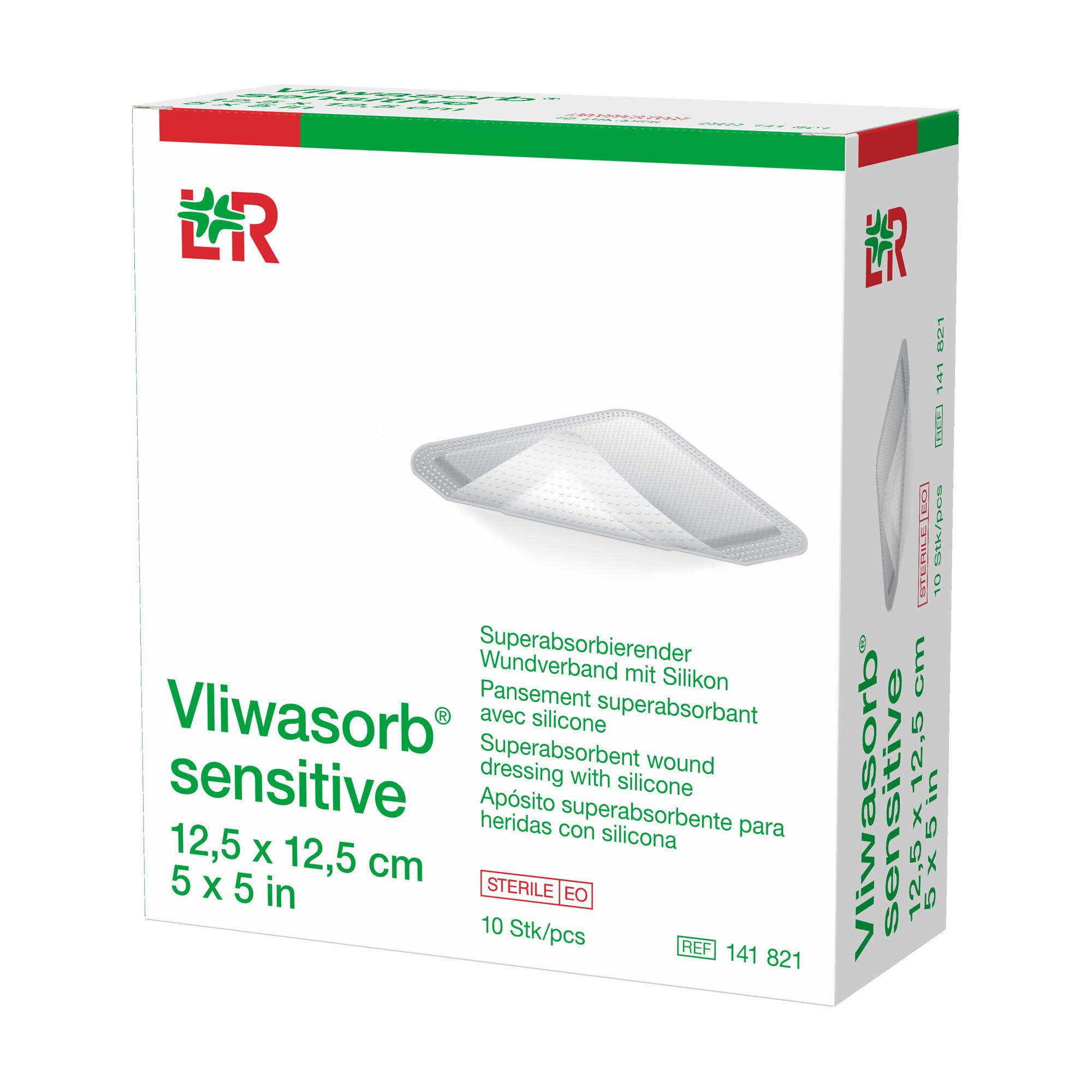 Vliwasorb Sensitive 12,5 x 12,5, Wysokochłonny opatrunek z silikonem, 10 szt