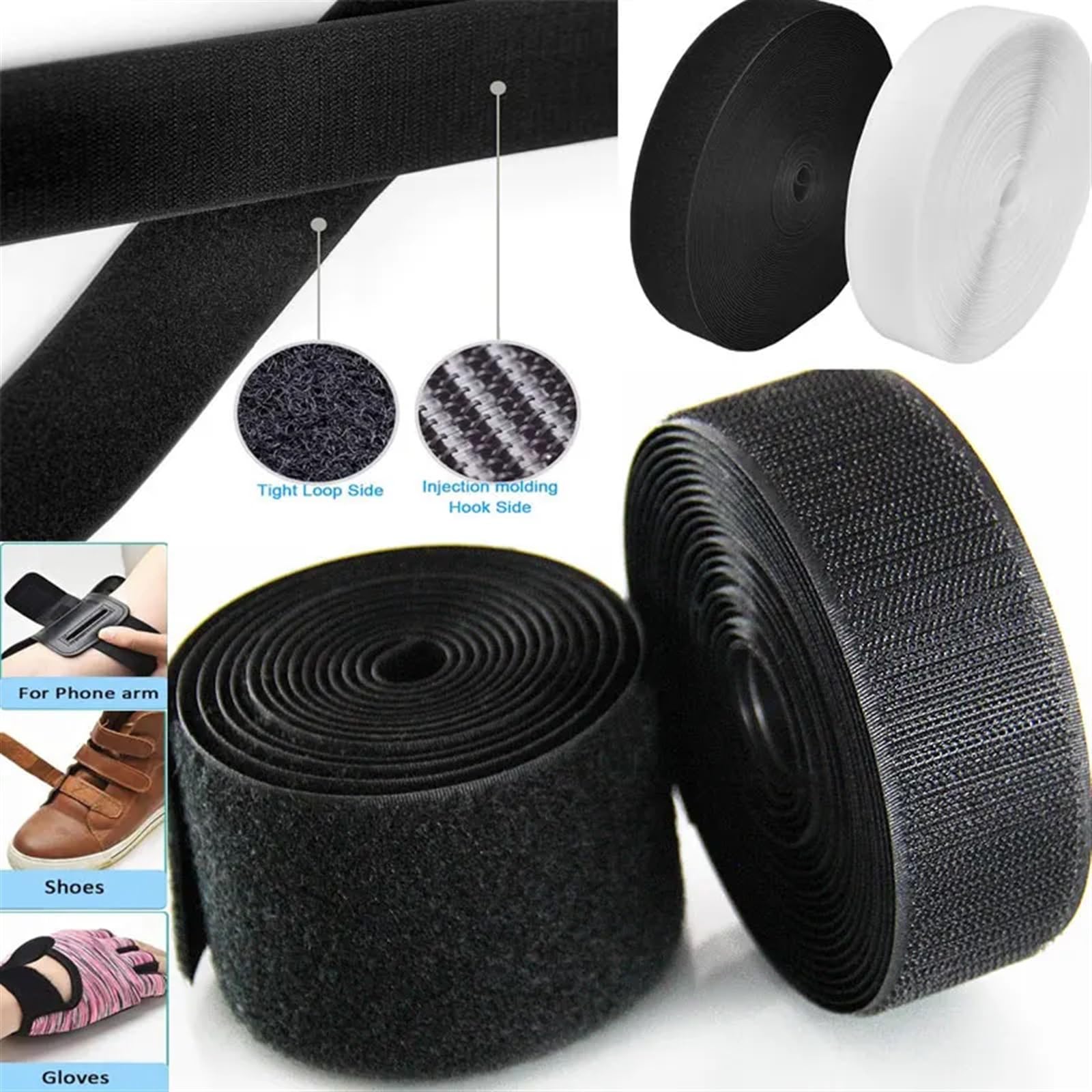 Cinta MáGica De Nylon Sujetadores de gancho y bucle no adhesivos en blanco y negro de 5M, cinta fuerte, cinta mágica de tela de nailon for accesorios de costura DIY, 16mm-150 Magic Loop Gancho Sticker