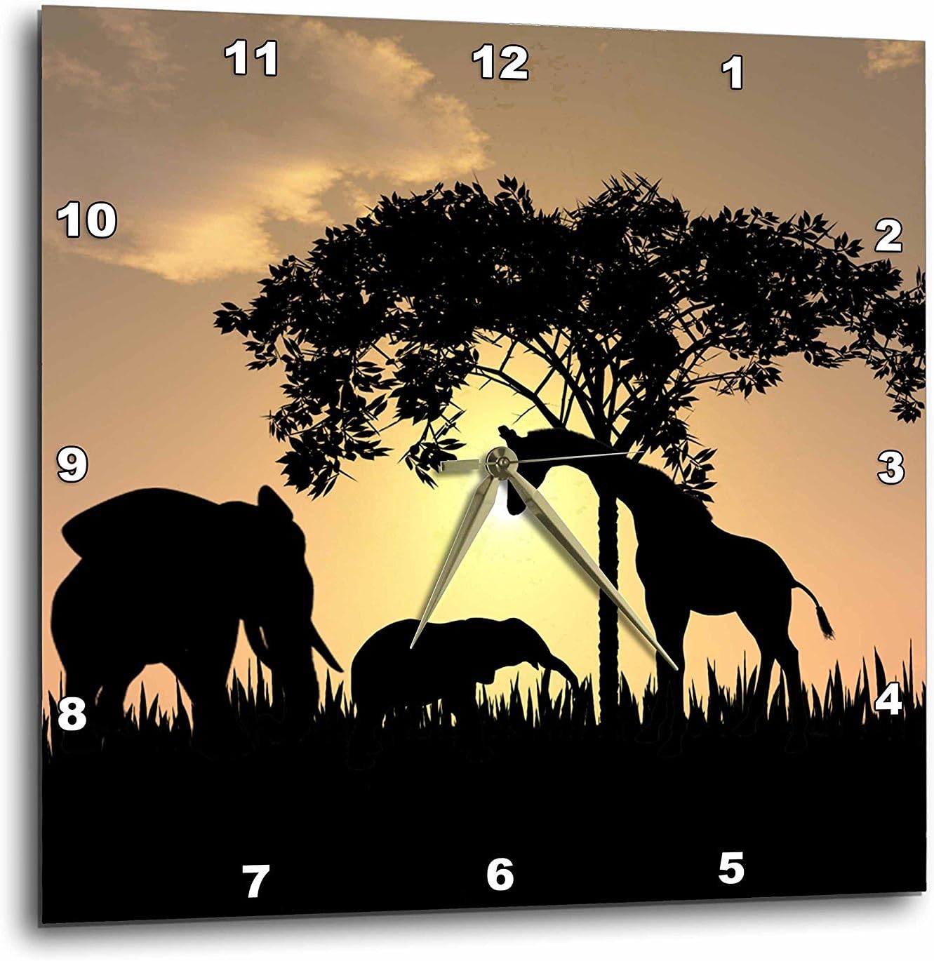 3dRose dpp_48979_2 African Safari Silhouette Wall Clock, 13 by 13-Inch
